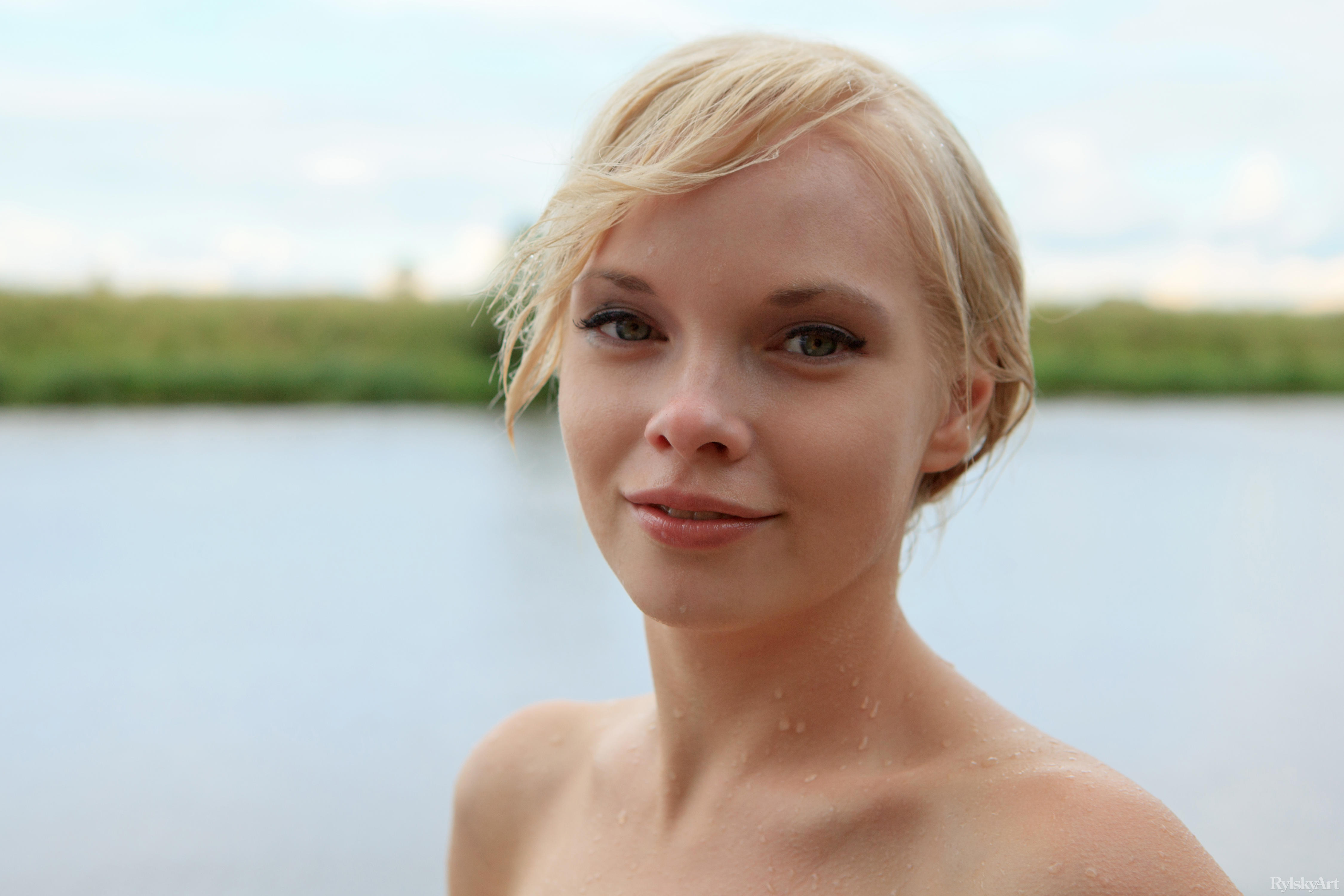 People 4500x3000 RylskyArt Feeona A closeup watermarked outdoors women blonde looking at viewer Russian Russian women