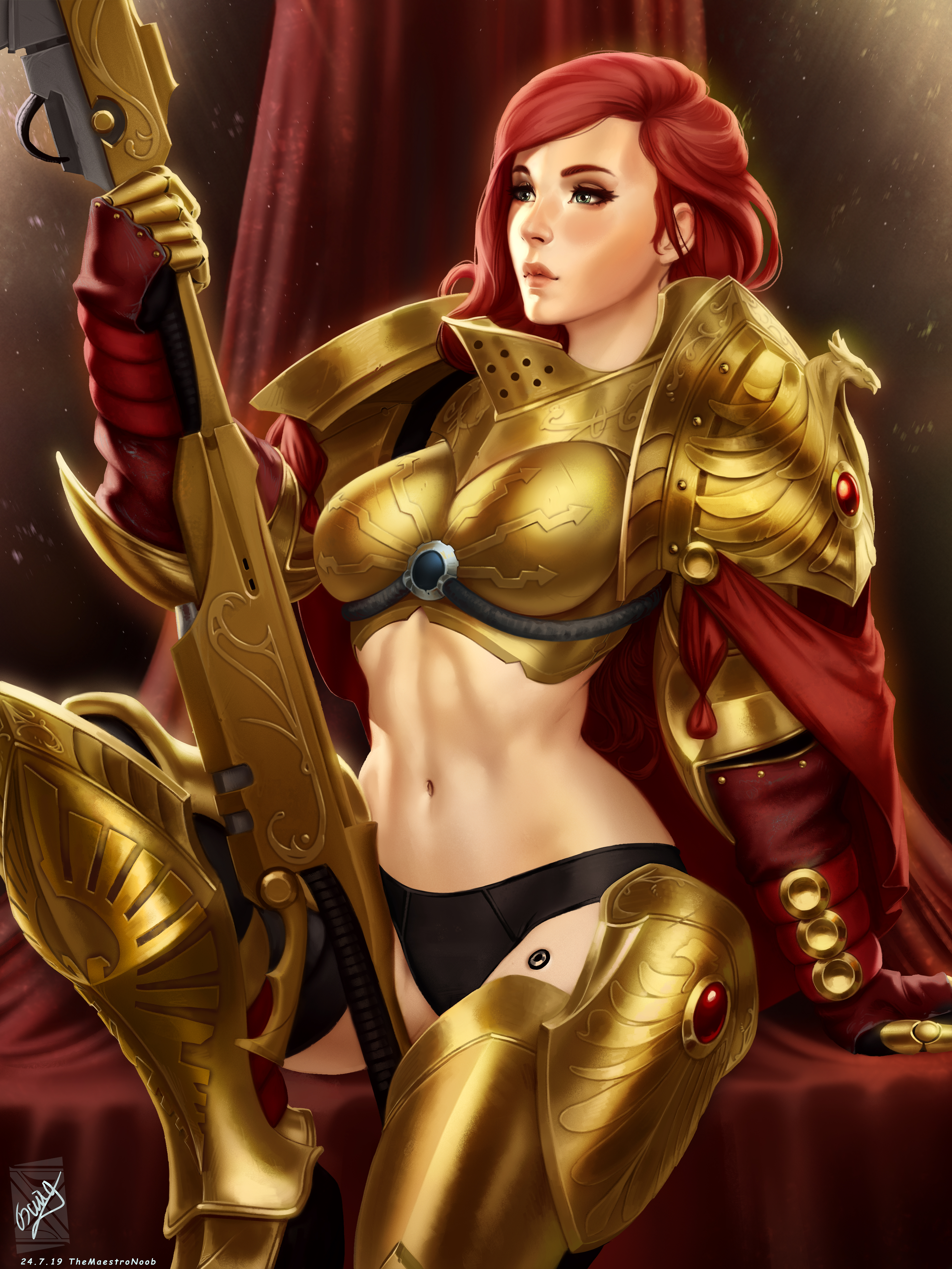 General 4500x6000 Adeptus Custodes Warhammer video games video game girls video game characters armor redhead artwork drawing fan art TheMaestroNoob