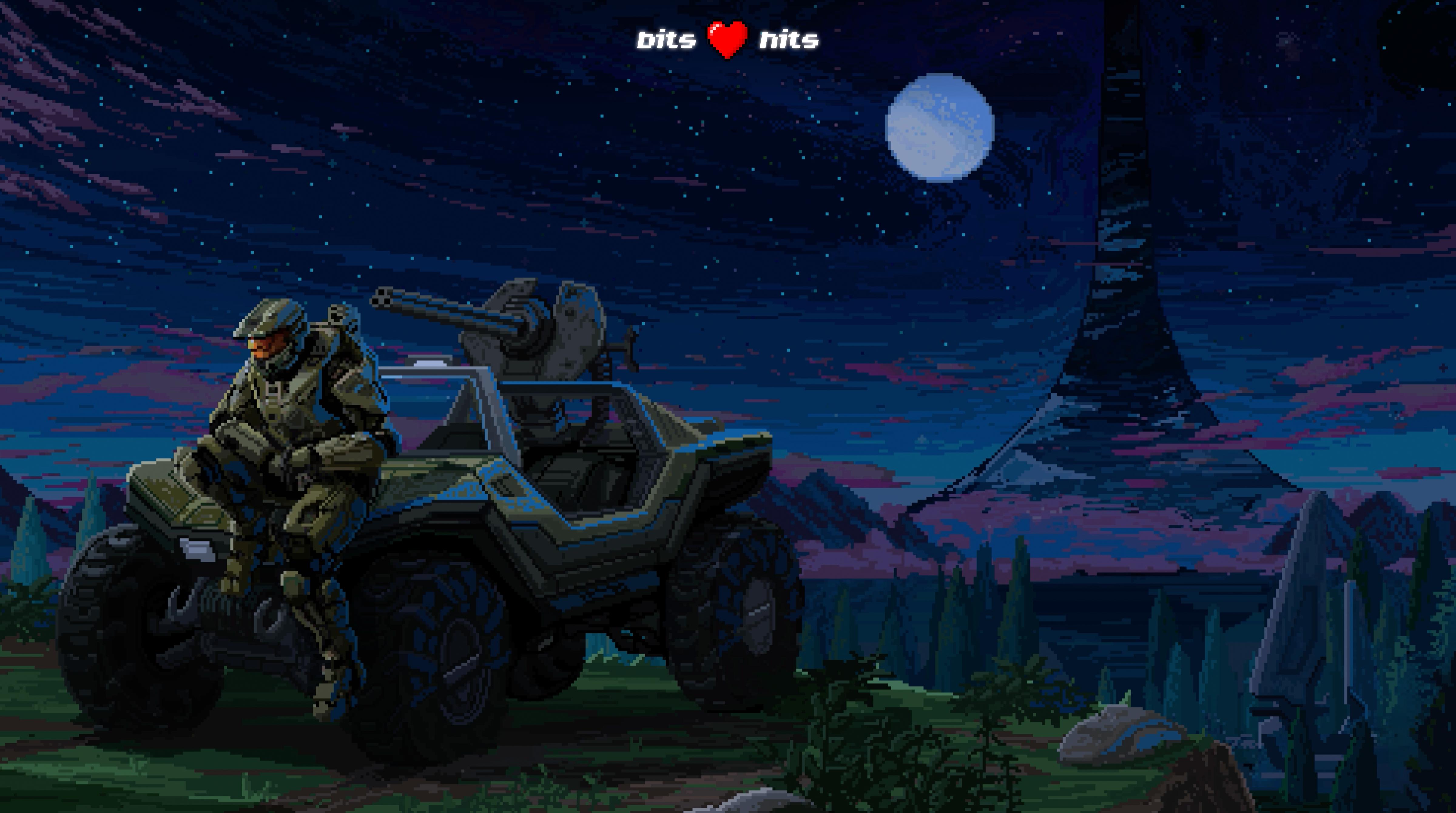 General 4800x2680 Halo 2 Halo CE Halo Wars pixel art night Warthog digital art video games