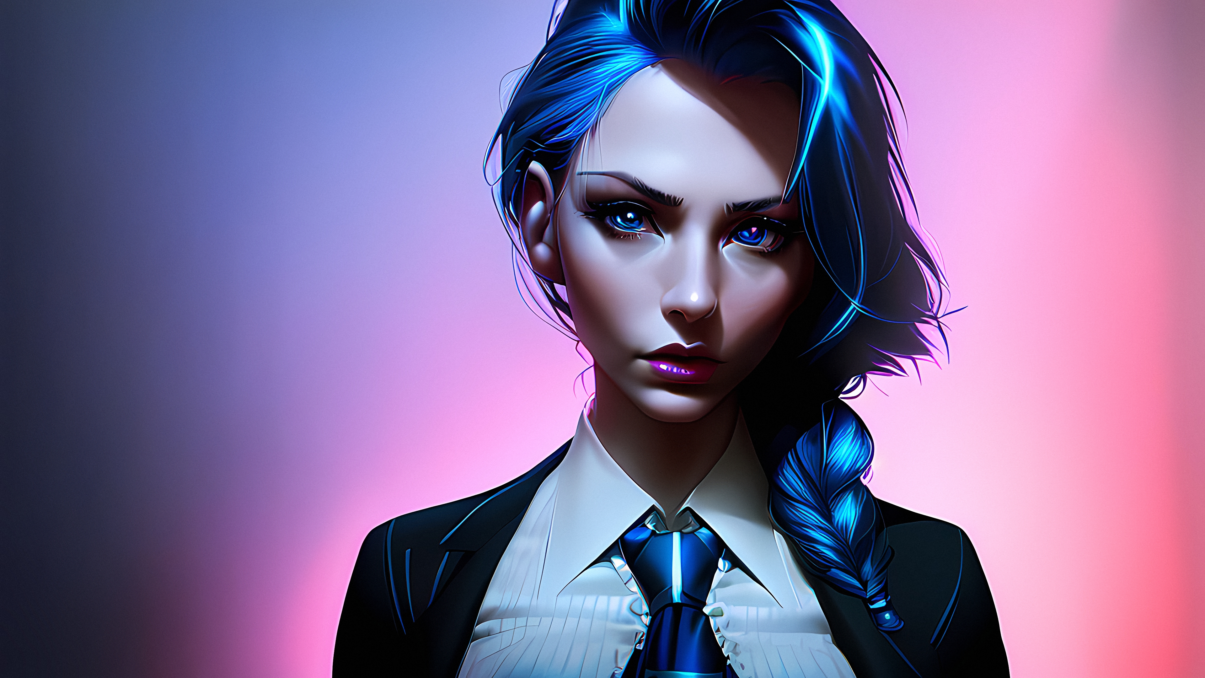 General 3840x2160 Stable Diffusion 4K blue blue hair blue eyes women AI art closed mouth simple background face