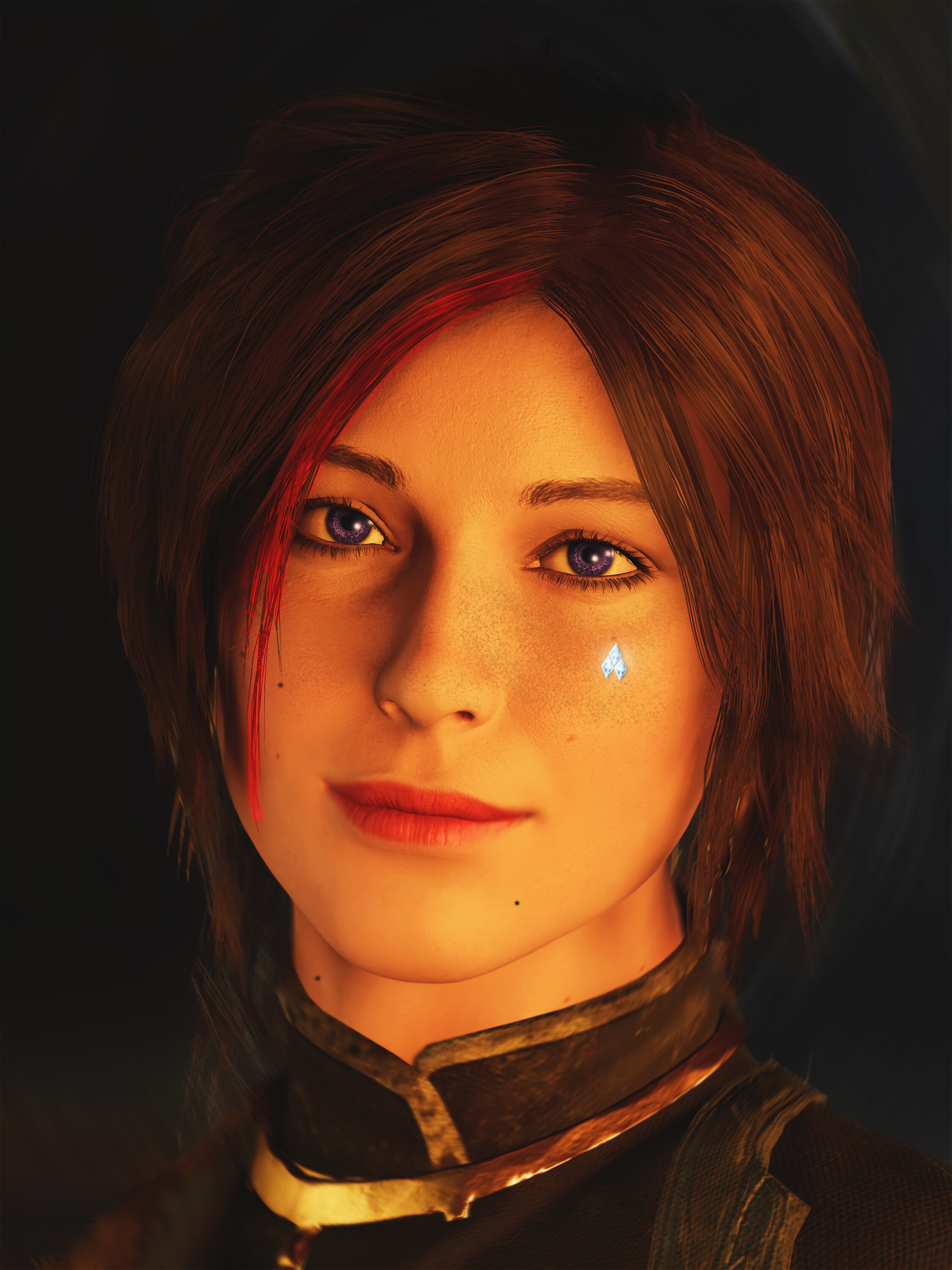 General 2250x3000 Shadow of the Tomb Raider Tomb Raider reshade Lara Croft (Tomb Raider) face purple eyes redhead video game girls video game characters red lipstick video games PC gaming
