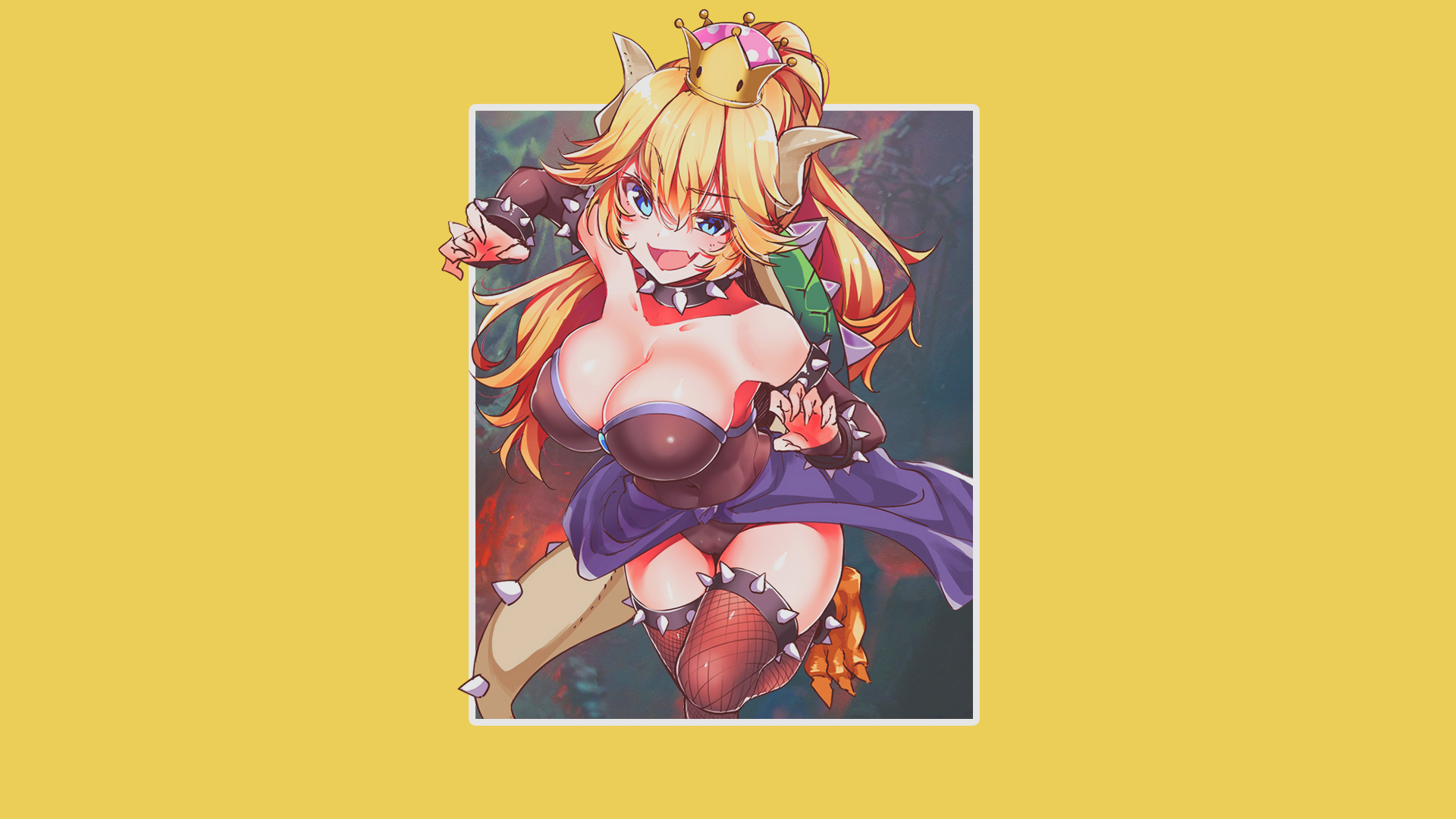 Anime 1920x1080 anime anime girls simple background Bowsette big boobs picture-in-picture