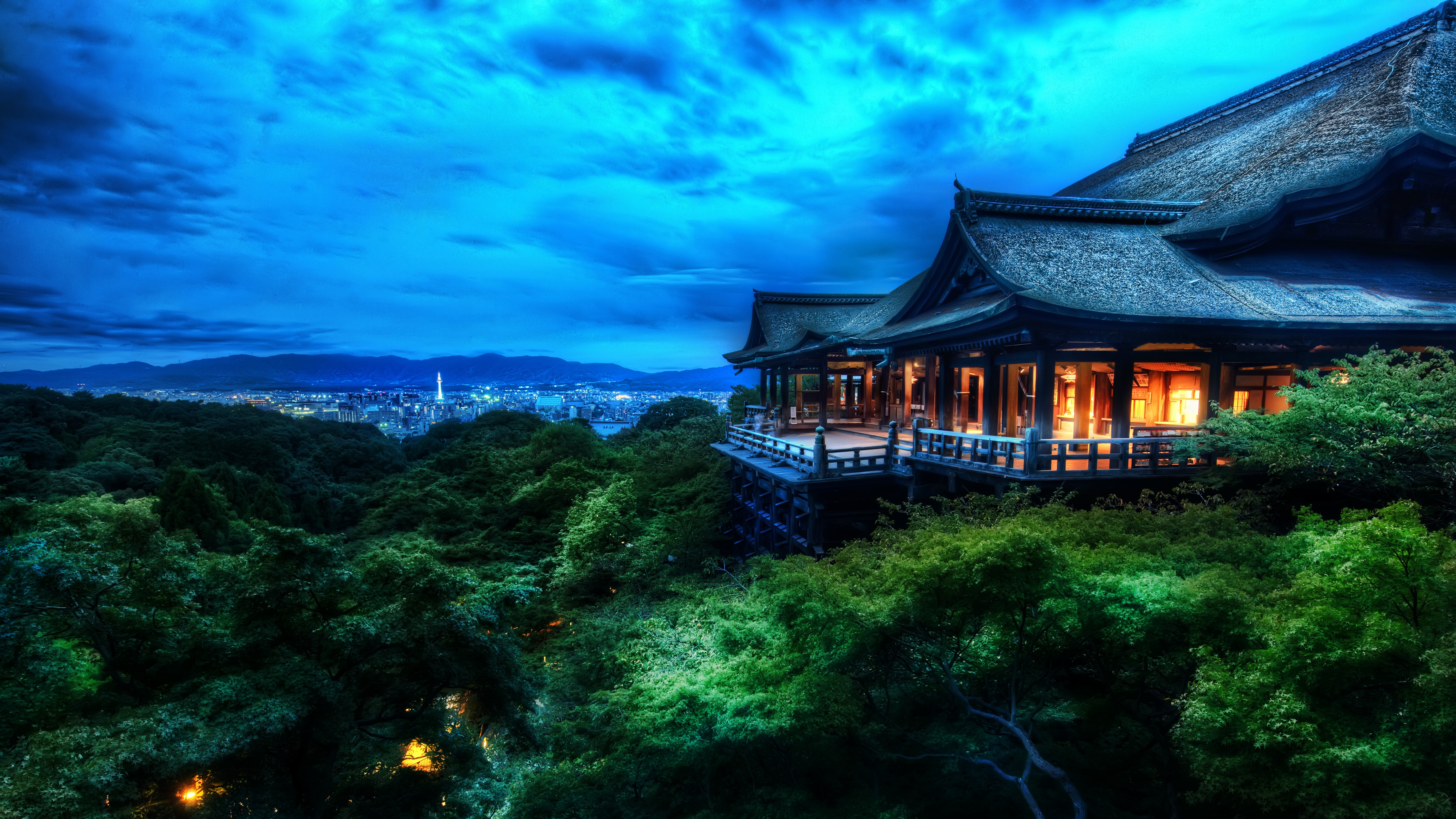 General 5120x2880 Japan long exposure clouds trees Asia Kyoto sky HDR temple landscape low light