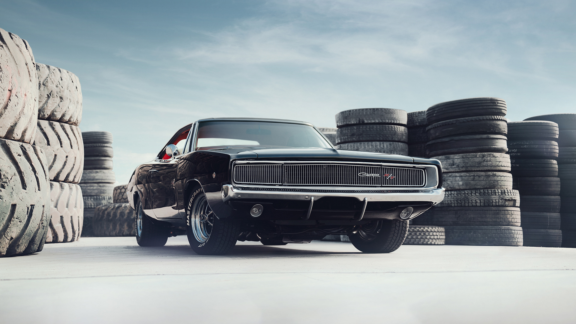 General 1920x1080 Charger RT Dodge Charger R/T 1968 car black cars tires sky Dodge pop-up headlights