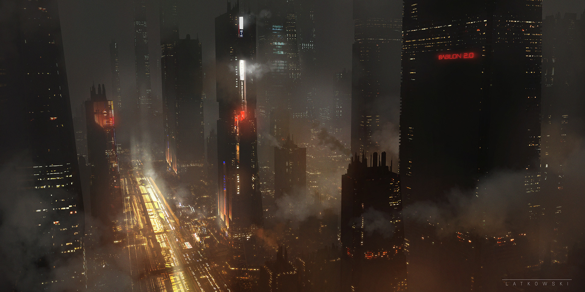 General 1920x960 artwork science fiction futuristic night cityscape
