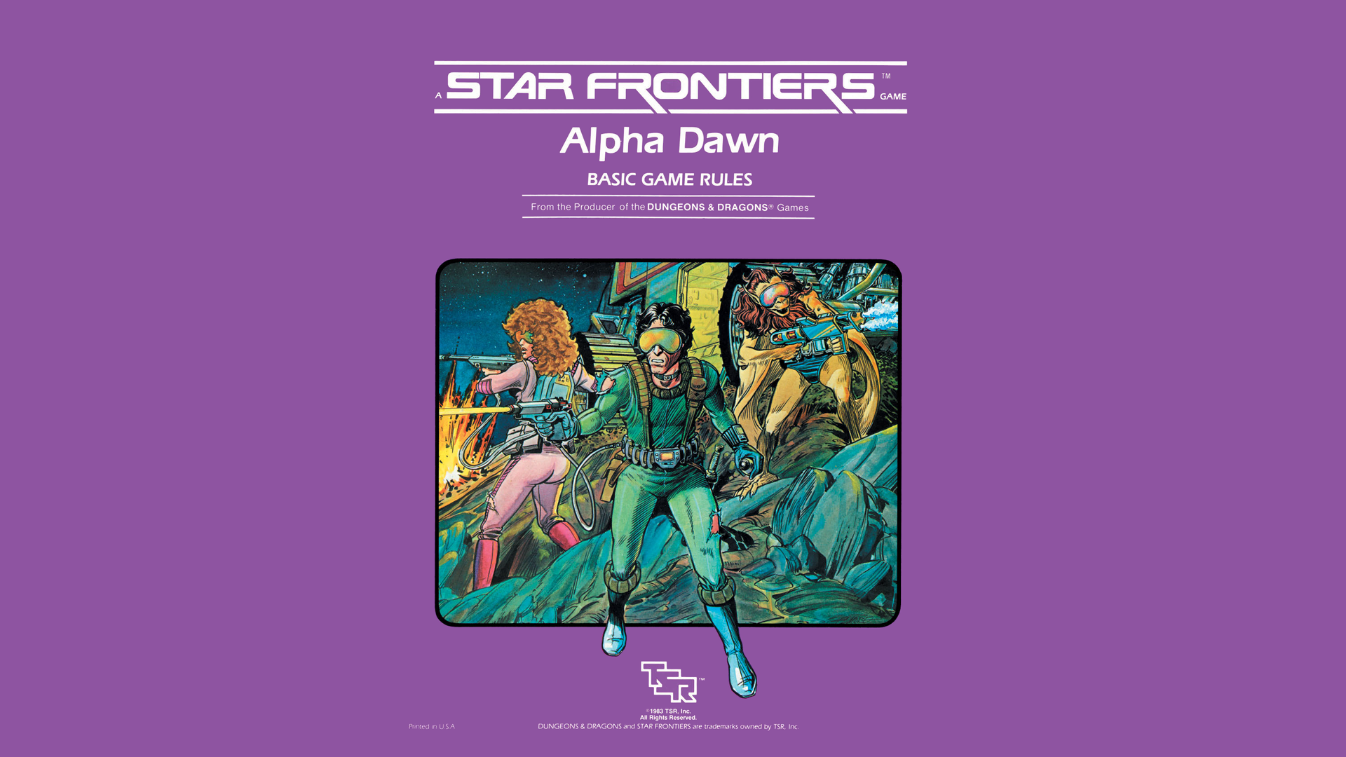 General 1920x1080 book cover Roleplaying Star Frontiers TSR purple Table Top RPG watermarked 1983 (Year)