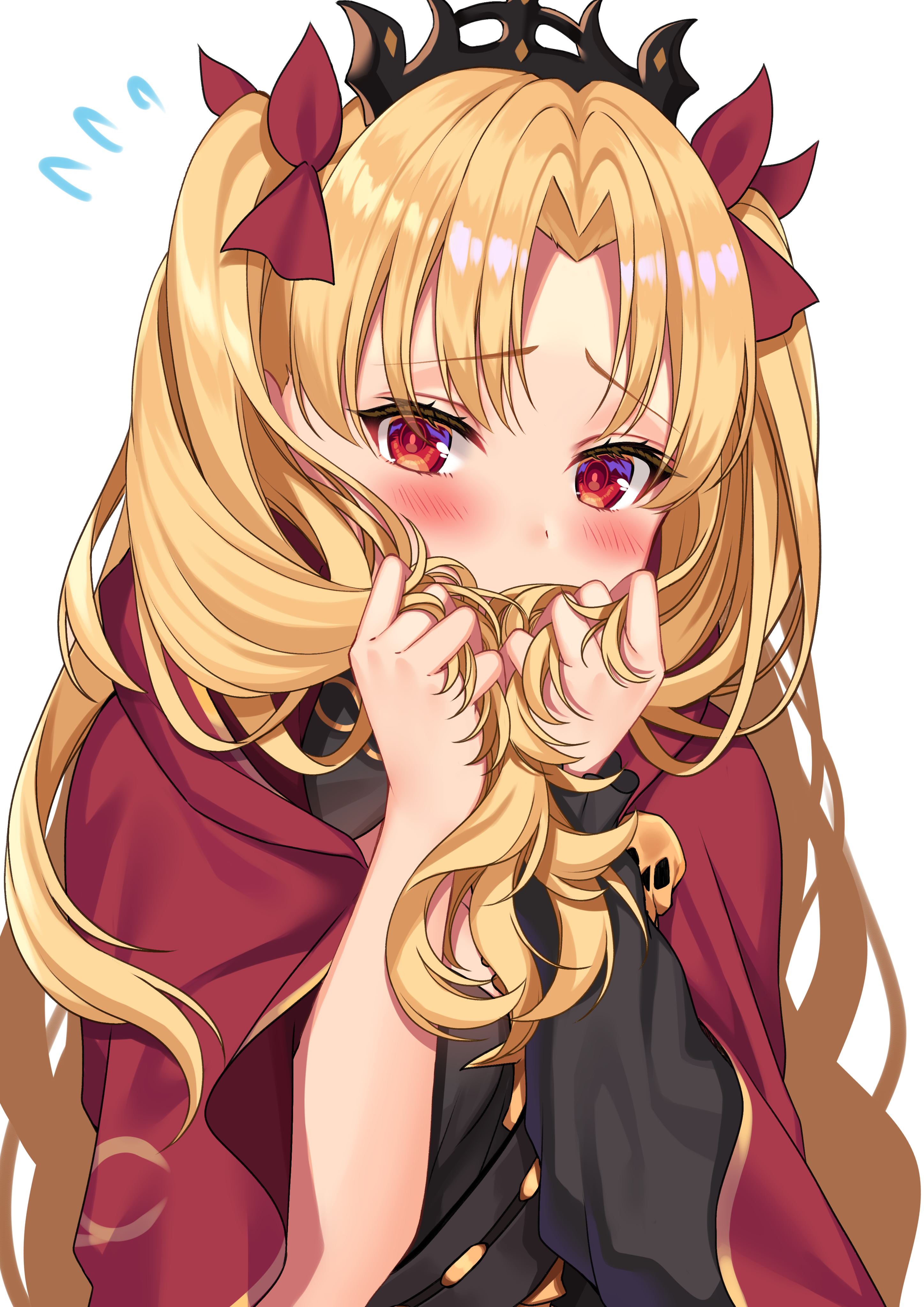 Anime 2894x4093 Fate series Fate/Grand Order anime girls long hair looking at viewer portrait display blushing touching hair Ereshkigal (Fate/Grand Order) twintails red eyes 2D fan art blonde artwork Kayanosuke