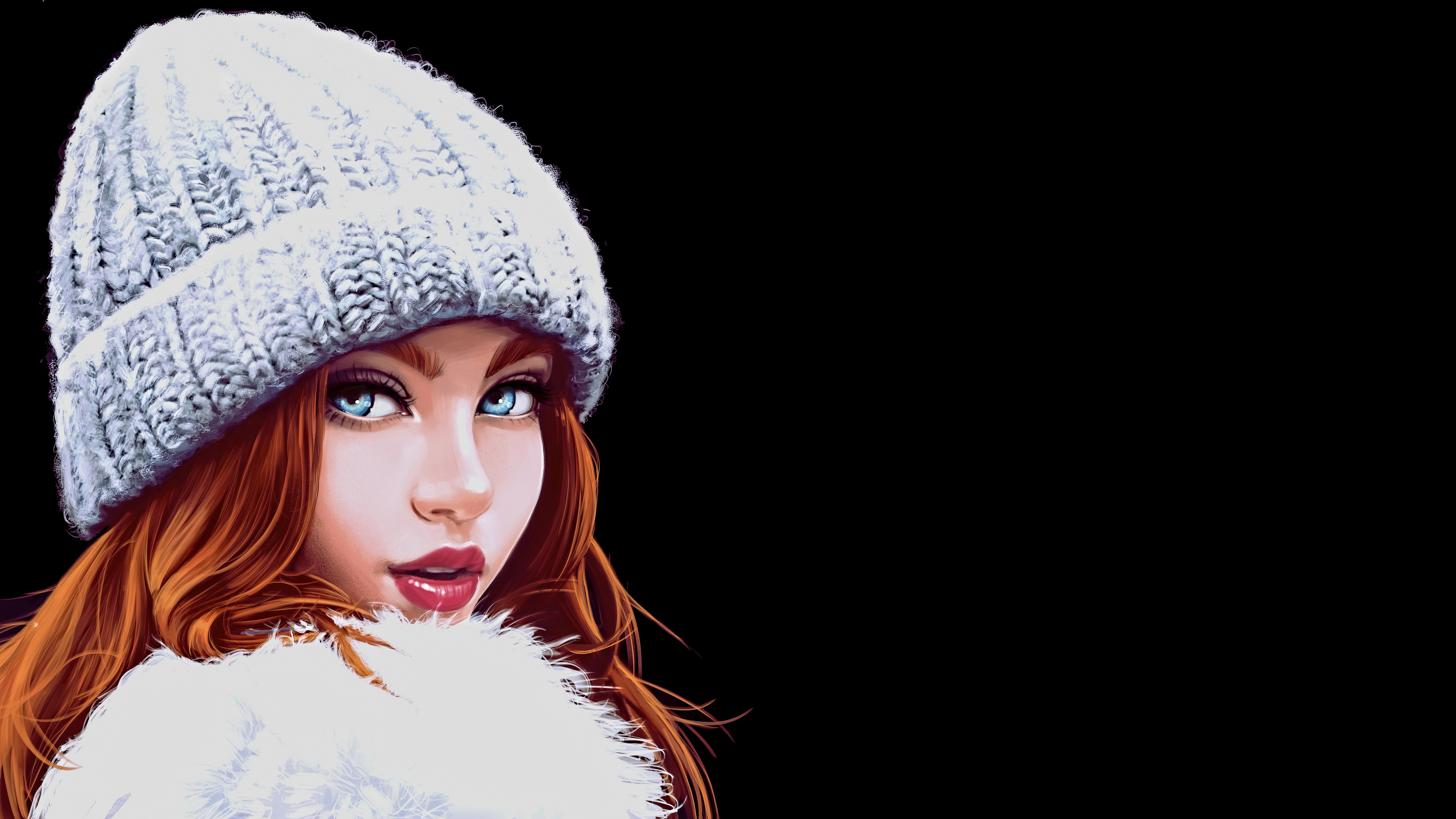 General 3840x2160 painting digital art concept art artwork fantasy art fan art CGI fantasy girl women realistic portrait face long hair simple background looking at viewer digital painting dark photoshopped hair in face red lipstick eyes blue eyes