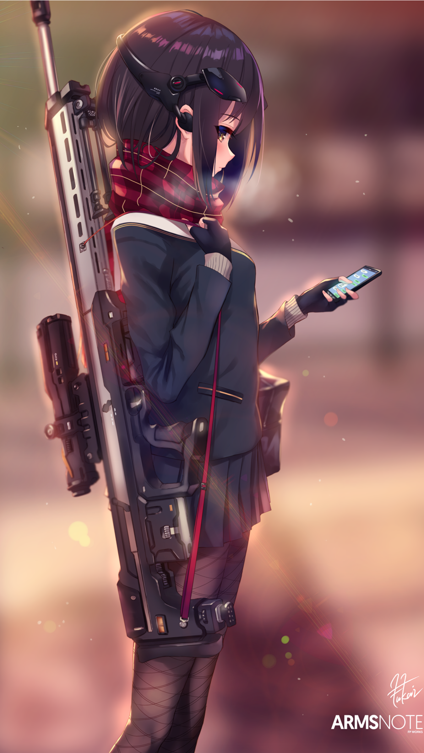 Anime 1350x2400 anime anime girls digital art artwork portrait display Fukai Ryosuke dark hair scarf sniper rifle girls with guns