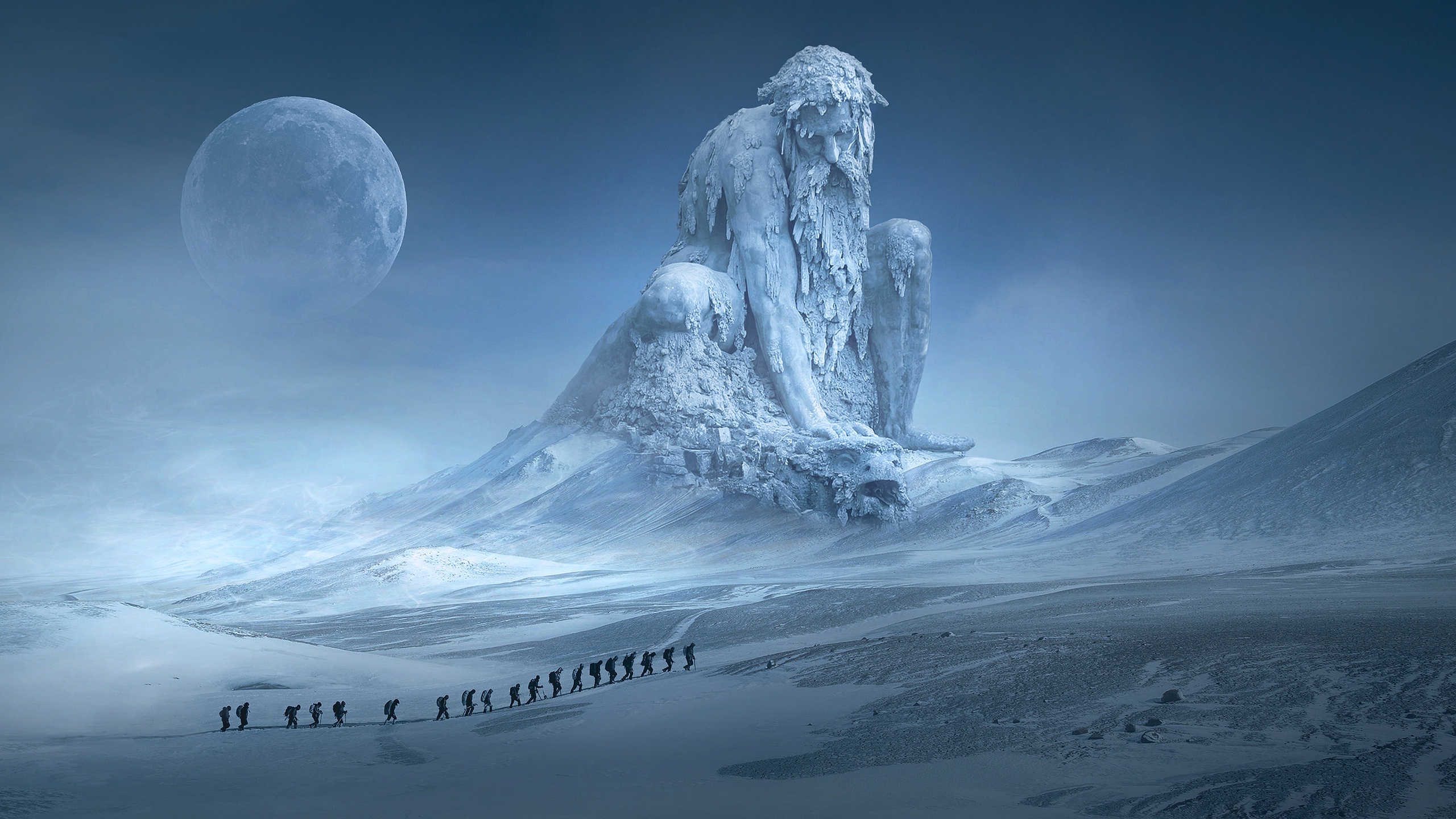 General 2560x1440 digital art fantasy art landscape Moon ice nature