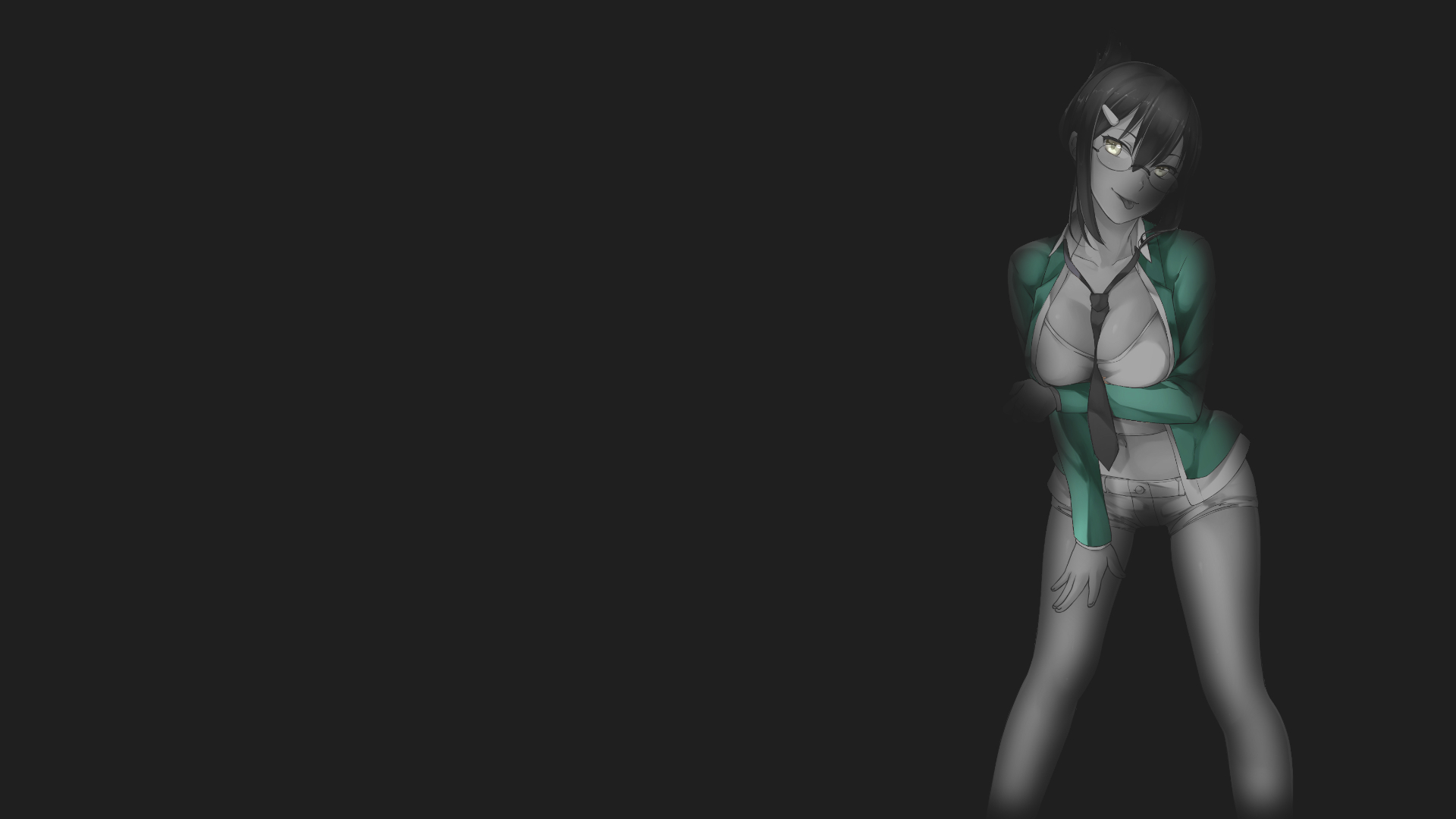 Anime 1920x1080 dark anime selective coloring Huniepop Yumi Aiko simple background gray background