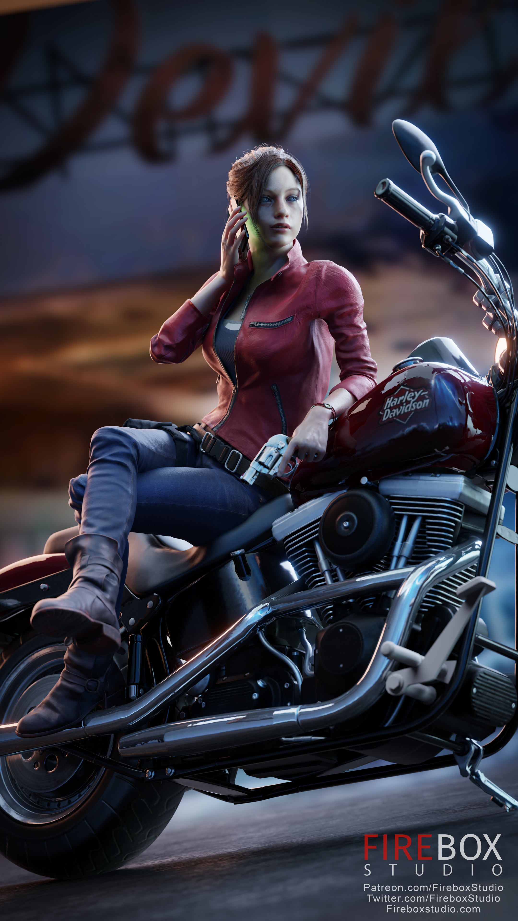 General 2160x3840 video games video game girls video game characters CGI digital art Claire Redfield motorcycle Resident Evil jacket Harley-Davidson