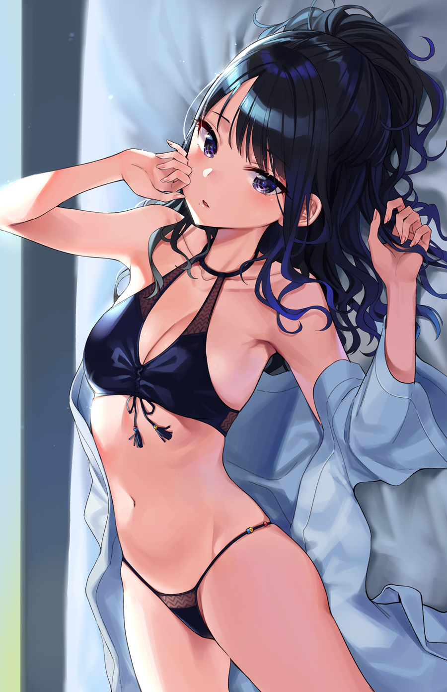 Anime 900x1392 anime anime girls Kazano Hiori THE iDOLM@STER artwork Mirei lying on back underwear belly dark hair dark eyes THE iDOLM@STER: Shiny Colors