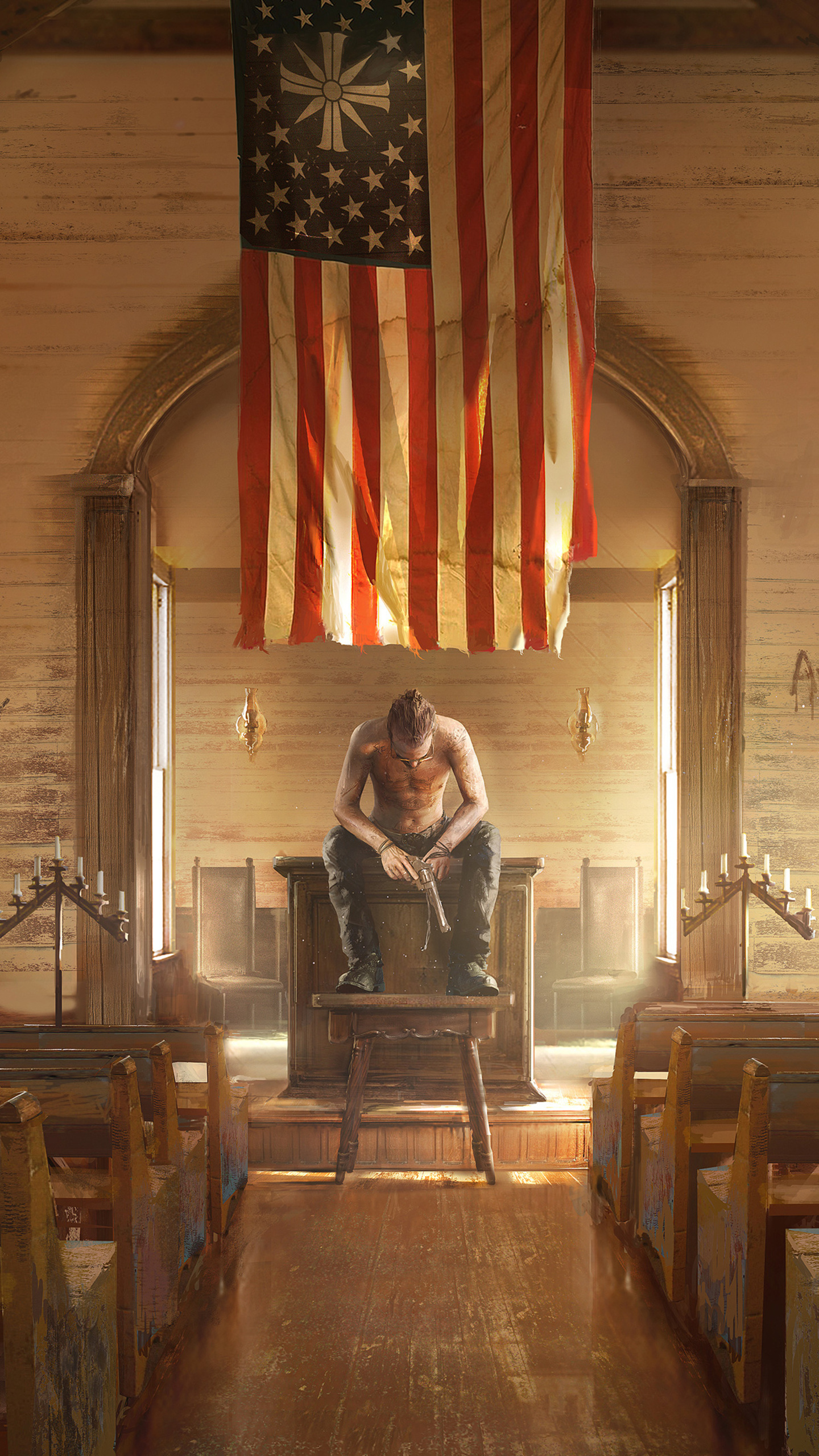 General 1440x2560 Far Cry 5 video games Ubisoft flag 2018 (year) gun weapon Joseph Seed church
