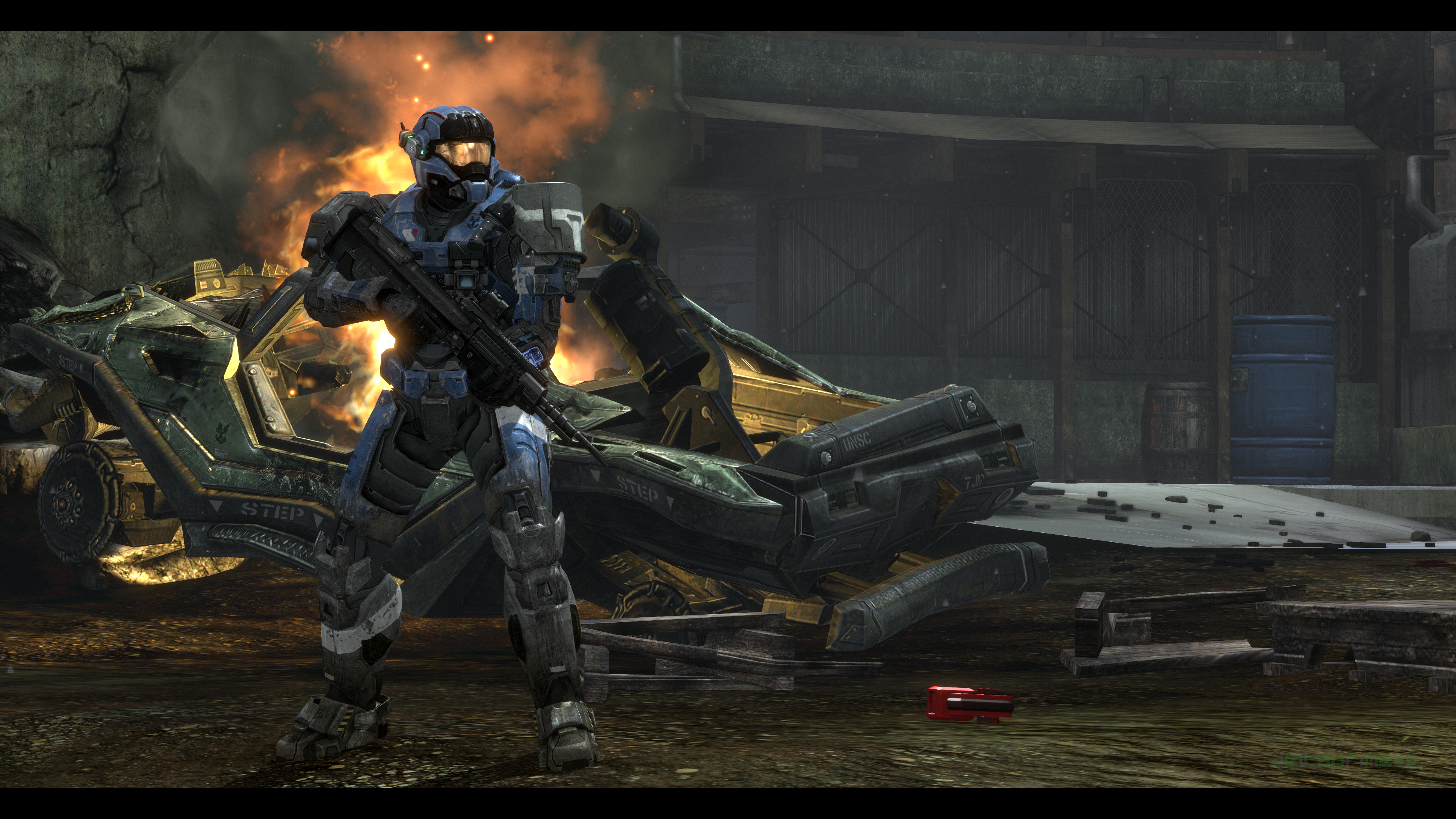 General 3840x2160 PC gaming screen shot Halo Reach Planet Reach Carter-A259 M12 Warthog fire Spartans (Halo)