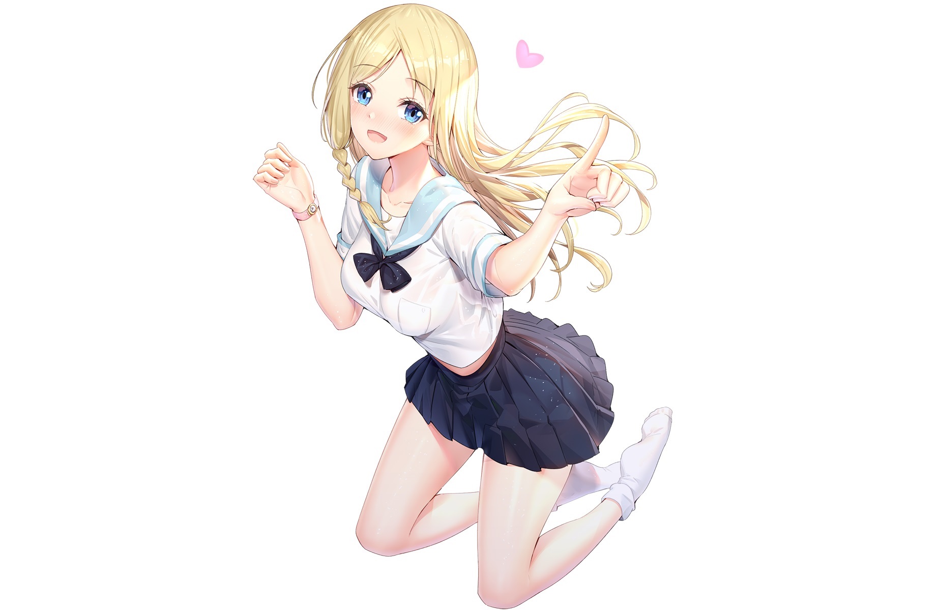 Anime 1848x1200 Hayasaka Ai blonde blue eyes school uniform skirt stockings blushing long hair braids kneeling Kaguya-Sama: Love is War anime girls Ririko