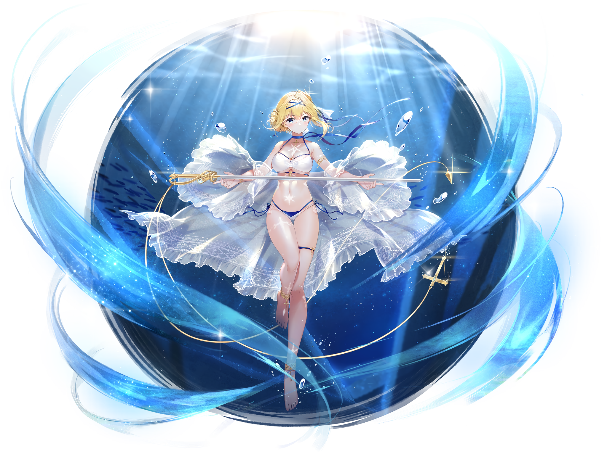 Anime 2048x1534 belly blonde thighs weapon sword belly button bikini anime barefoot anime girls Azur Lane Jeanne d'Arc (Azur Lane) mayag