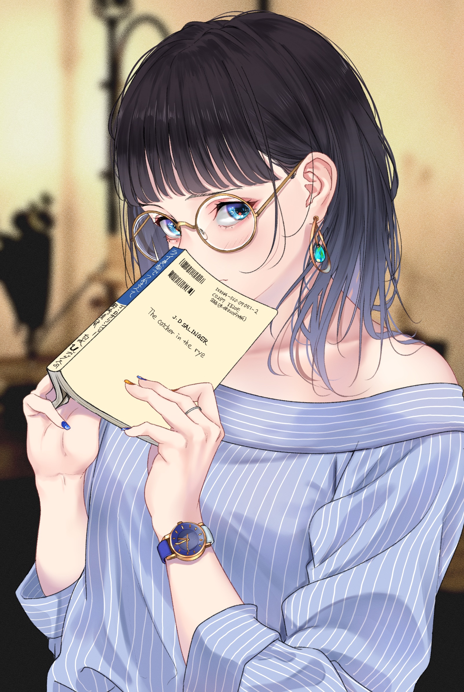 Anime 1603x2388 anime girls portrait display original characters anime books wristwatch dark hair glasses painted nails watch
