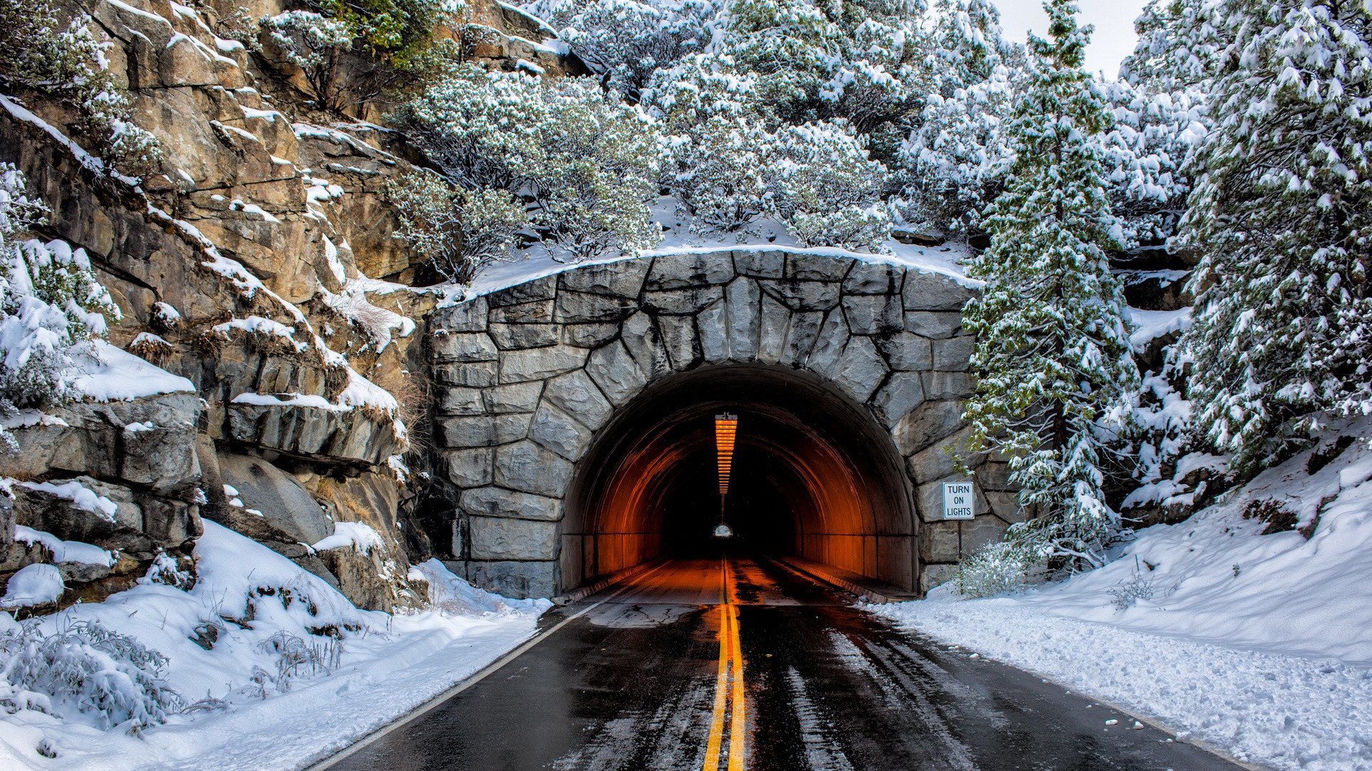 General 1920x1080 road snow tunnel photography trees snow covered