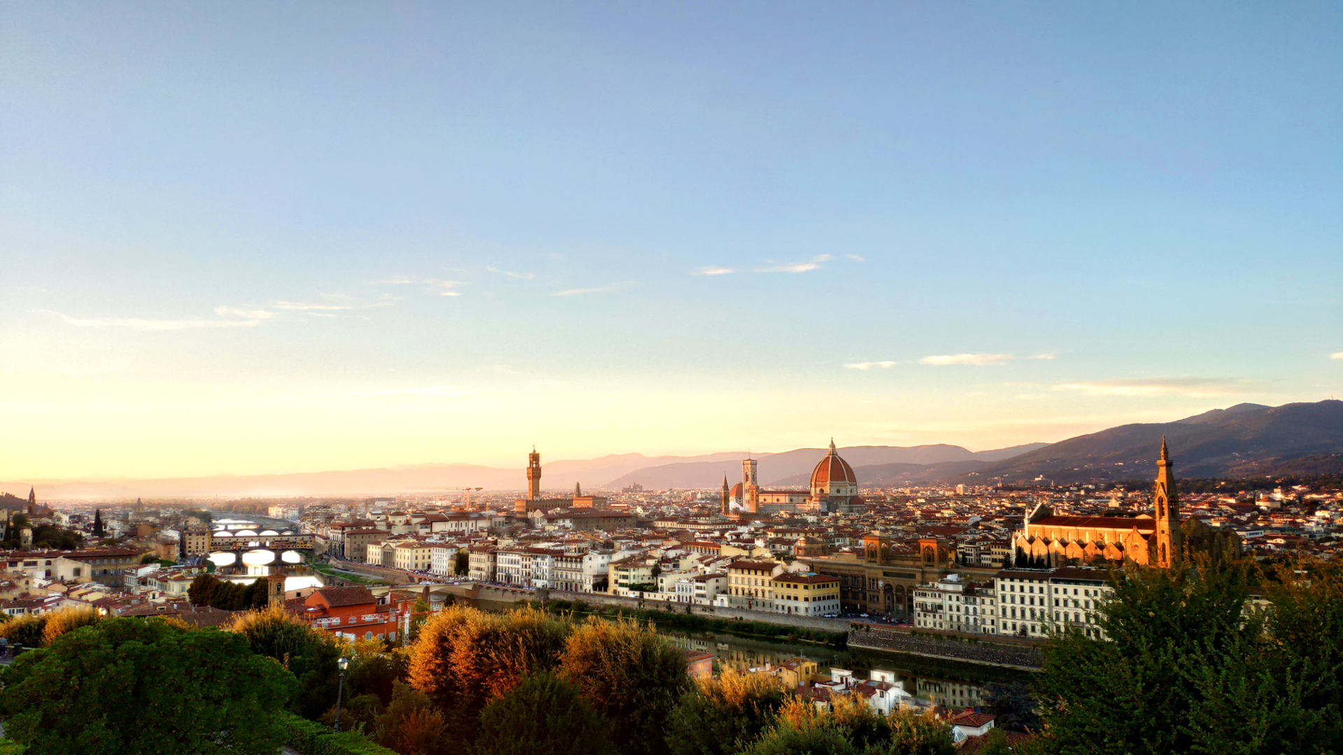 General 1920x1080 Florence Italy city mountains sunset glow cathedral river trees