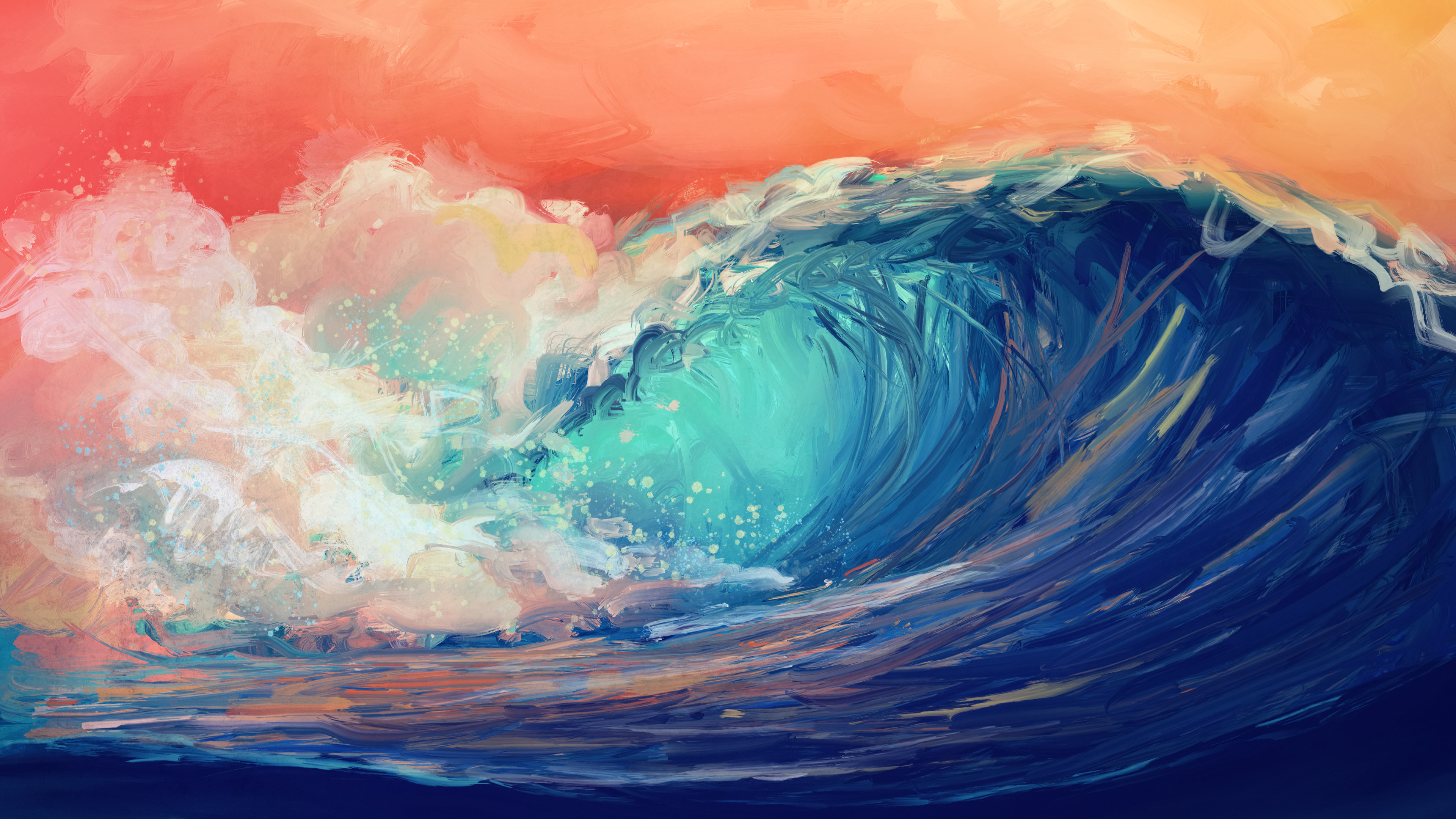 General 3840x2160 waves sea artwork painting