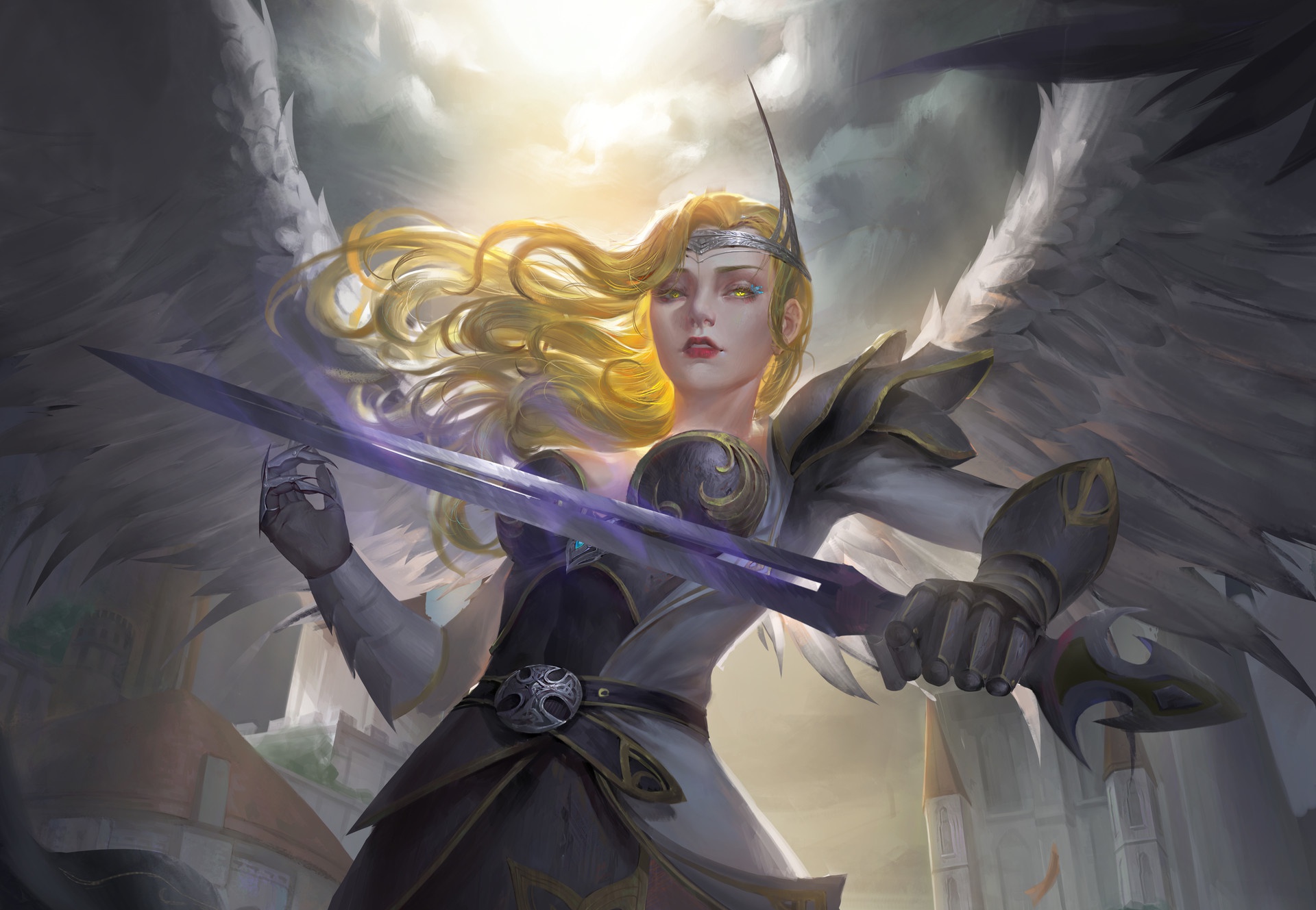 General 1920x1329 fantasy art fantasy girl blonde angel sword digital art
