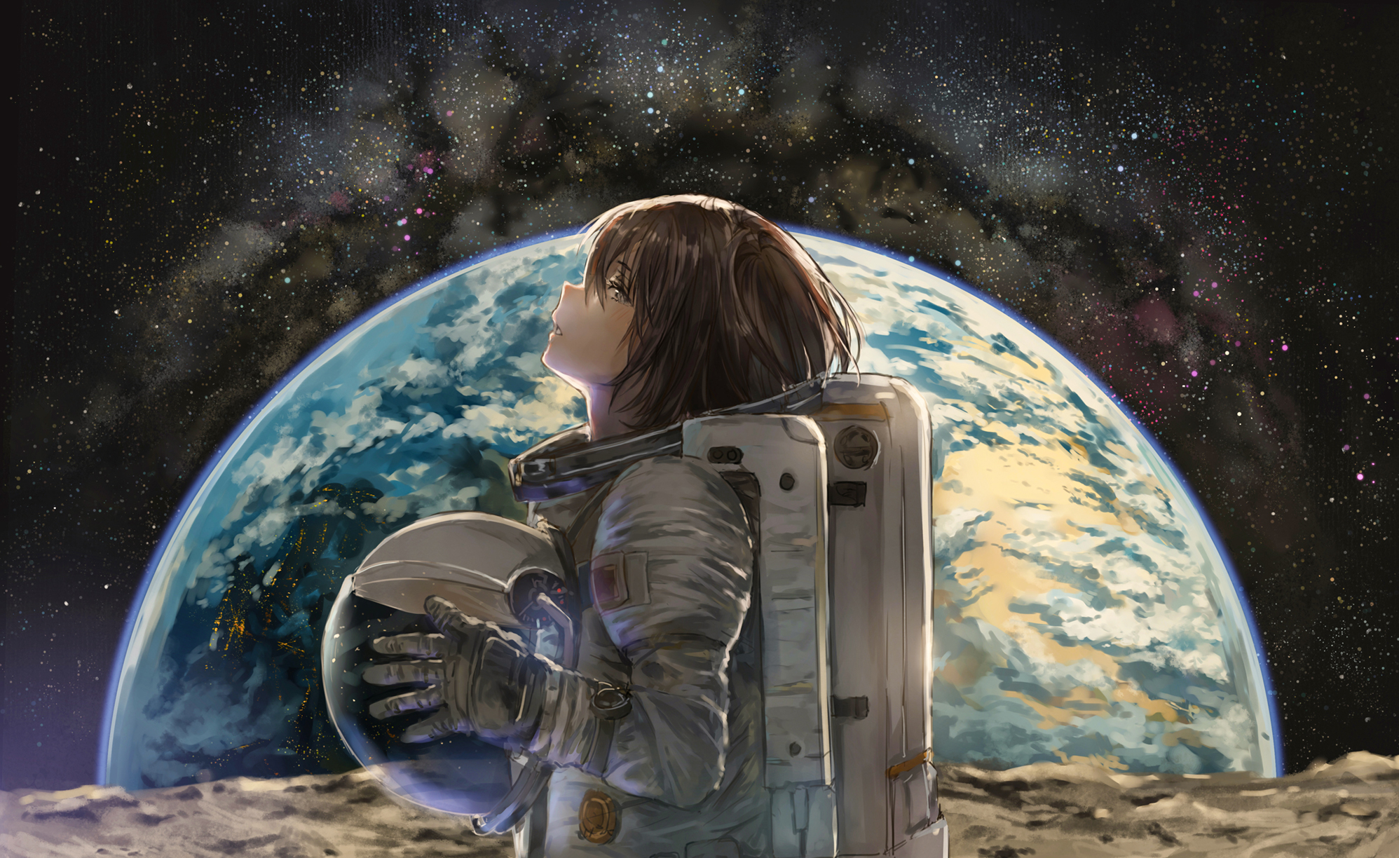 Anime 1996x1224 anime anime girls astronaut Earth catzz