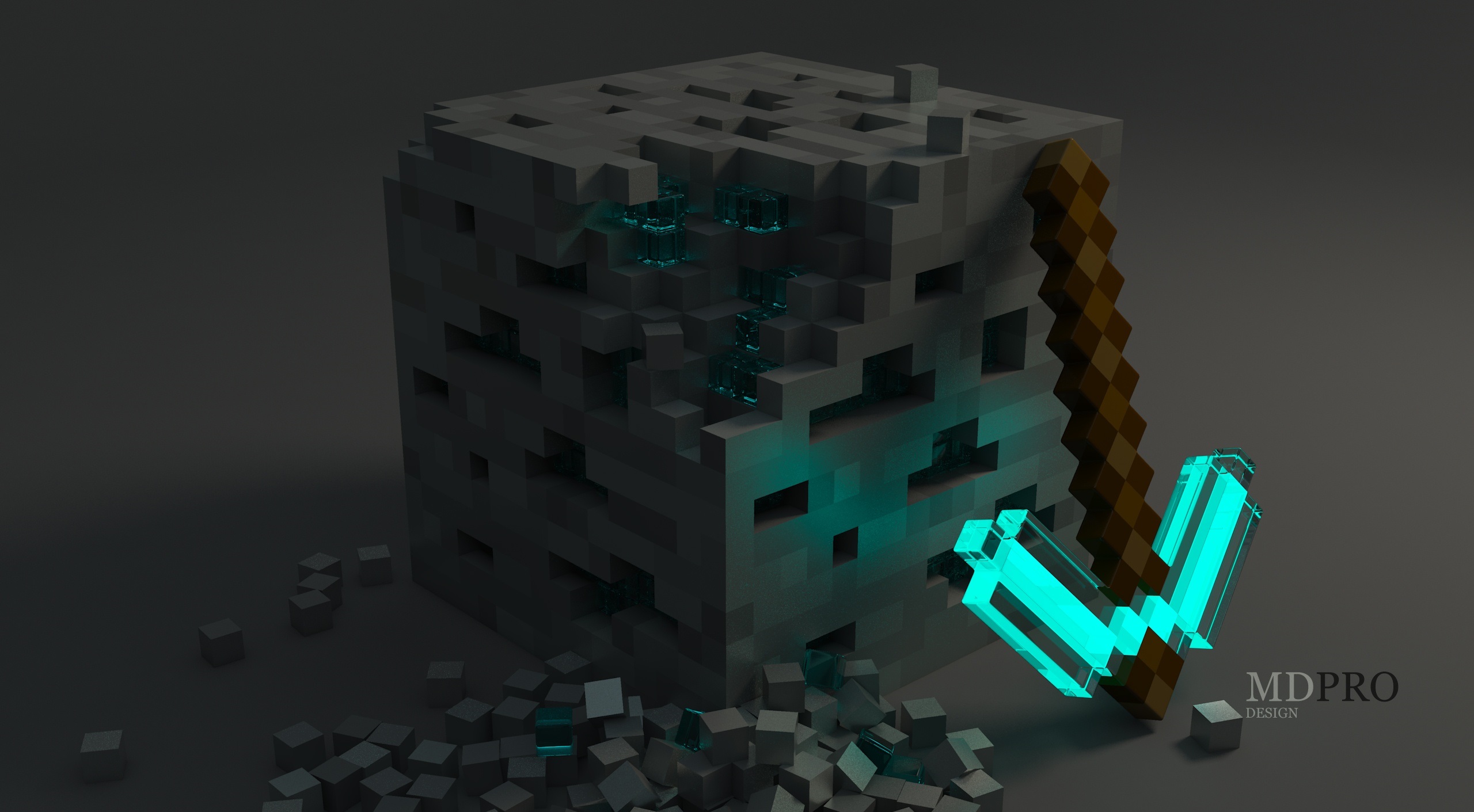 General 2560x1411 Minecraft video game art artwork 3D Abstract turquoise
