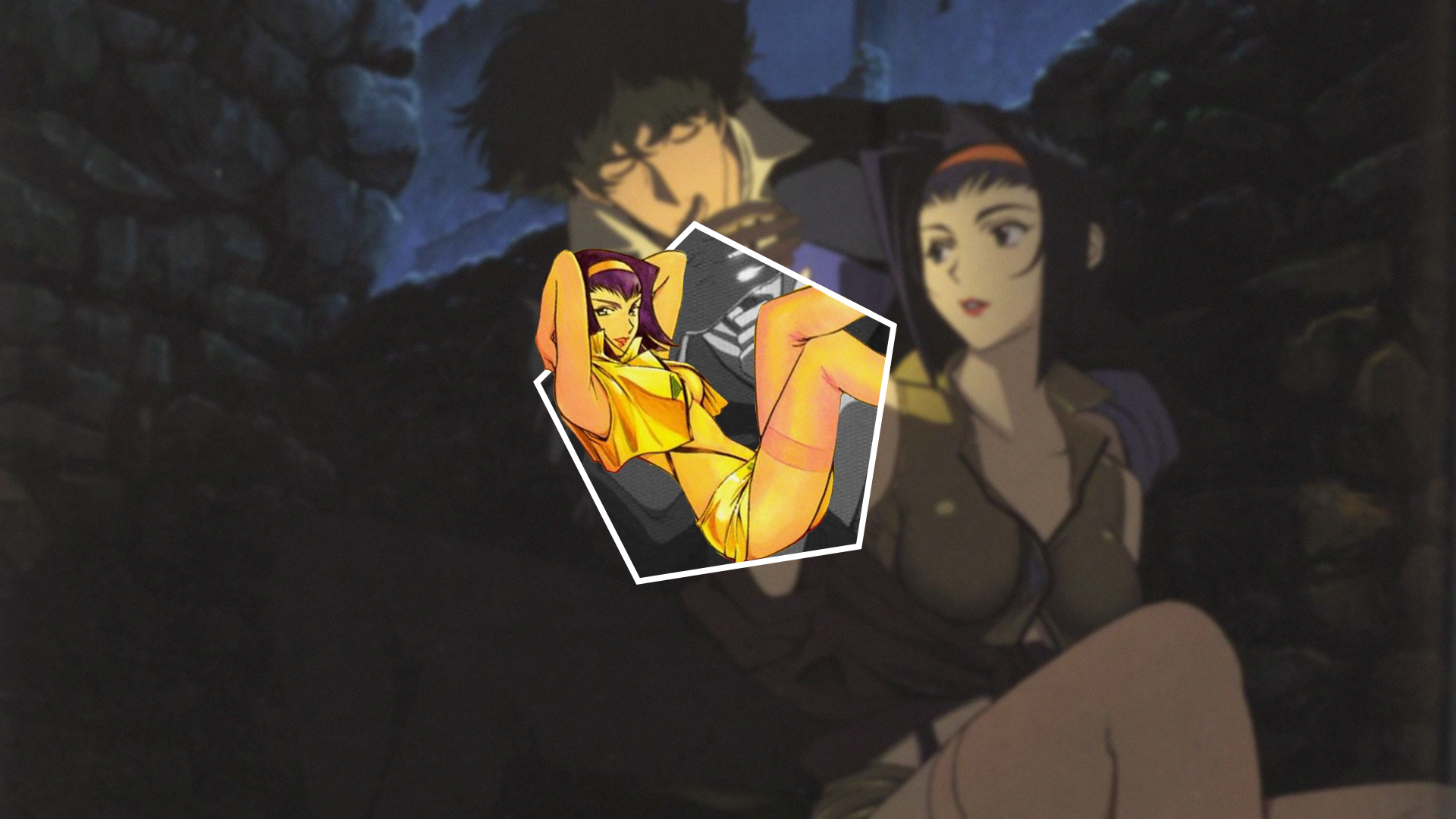 Anime 1920x1080 Cowboy Bebop Spike Spiegel Faye Valentine picture-in-picture anime girls anime purple hair stockings