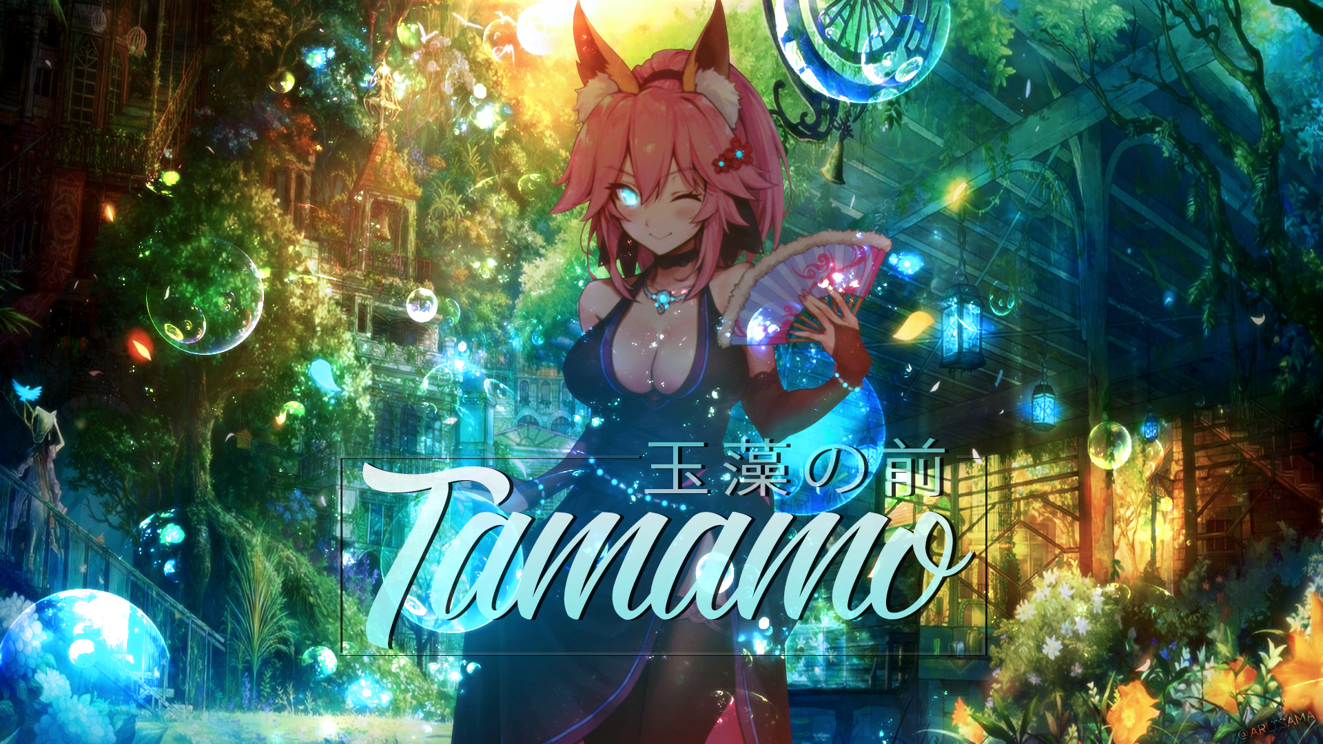Anime 1920x1080 Tamamo no Mae (fate/grand order) Fate/Grand Order Fate/Extra anime girls anime colorful animal ears blue eyes cleavage