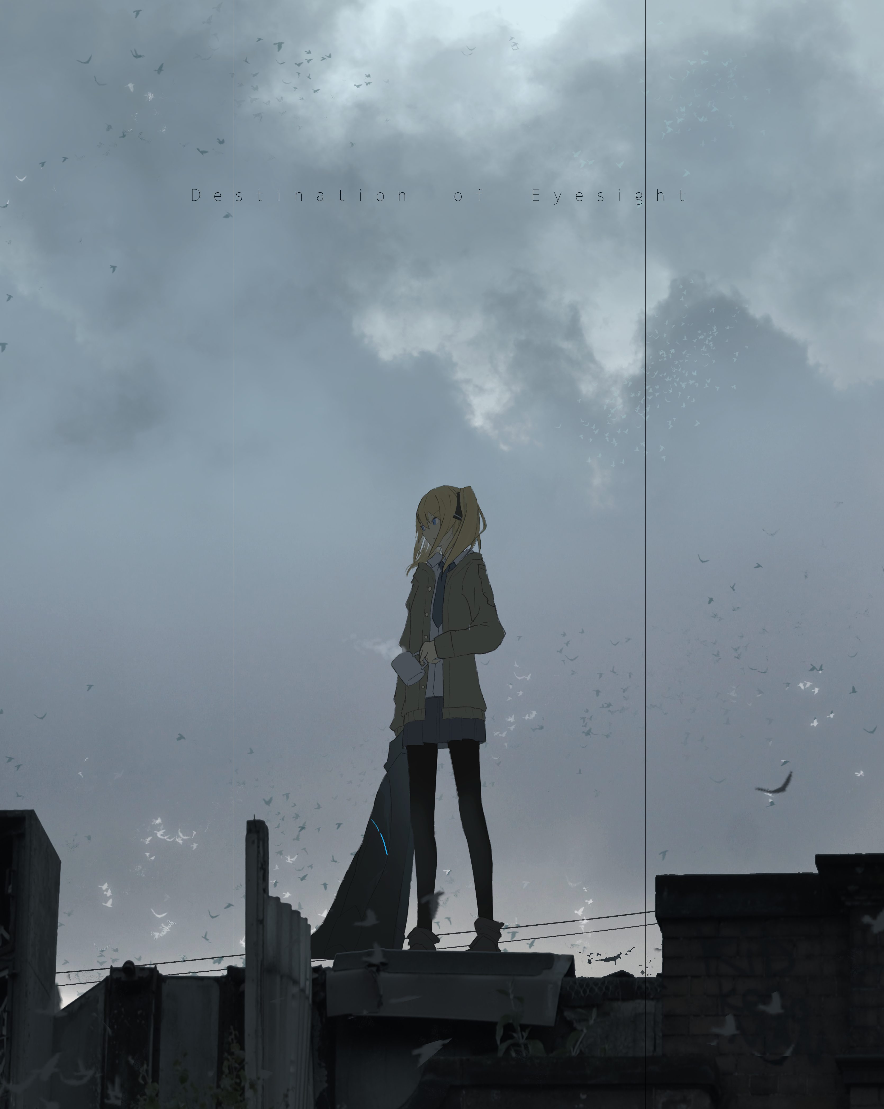 Anime 3340x4191 anime anime girls original characters cup blonde tie standing outdoors sky Pixiv
