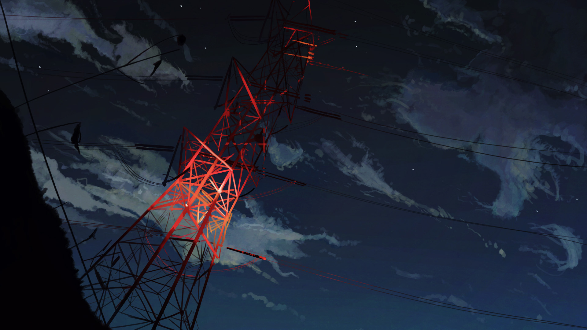 Anime 1920x1080 anime power lines sky clouds outdoors night artwork Banishment