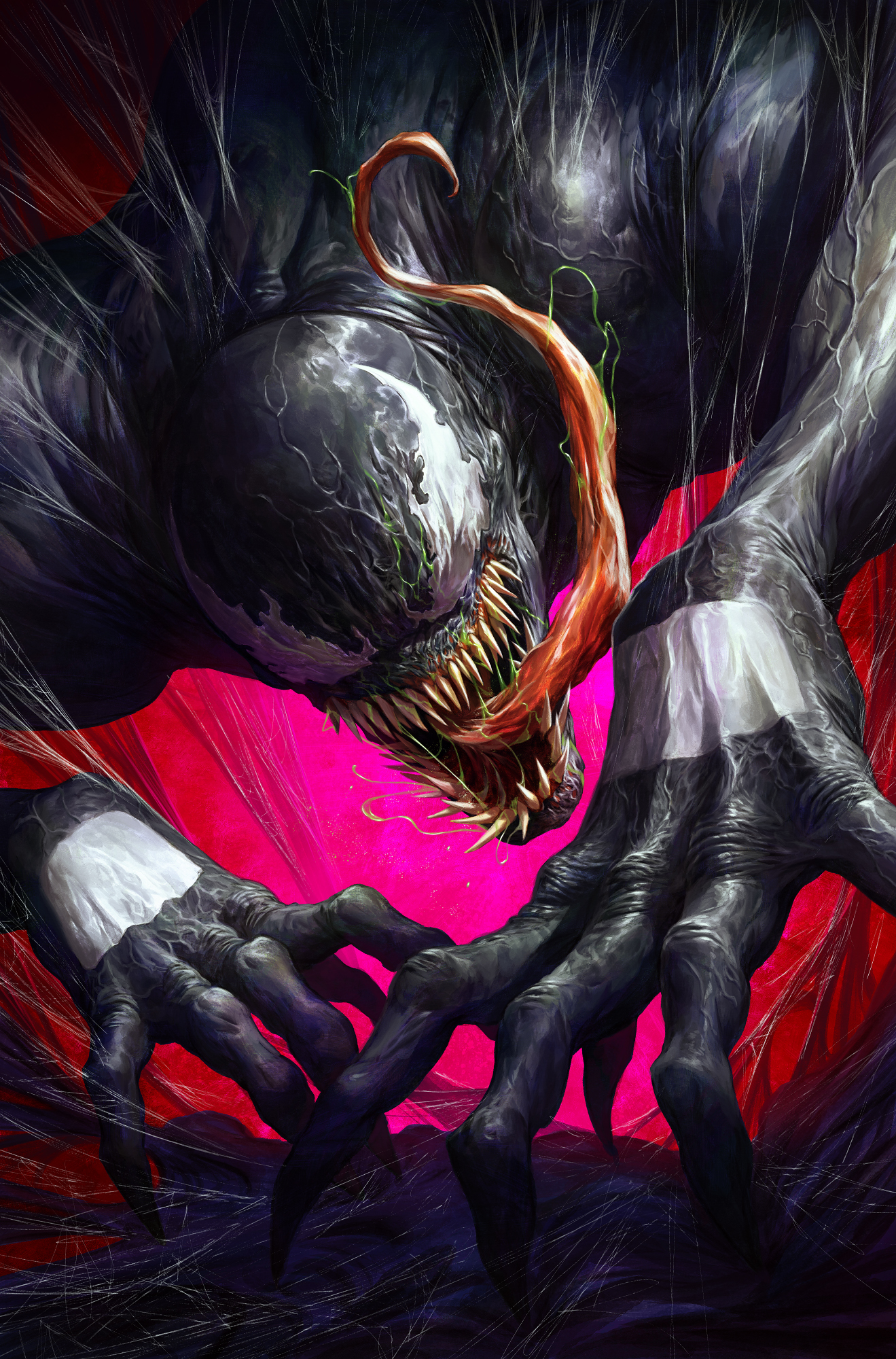 General 1319x2000 Venom digital art tongue out hands teeth claws creature