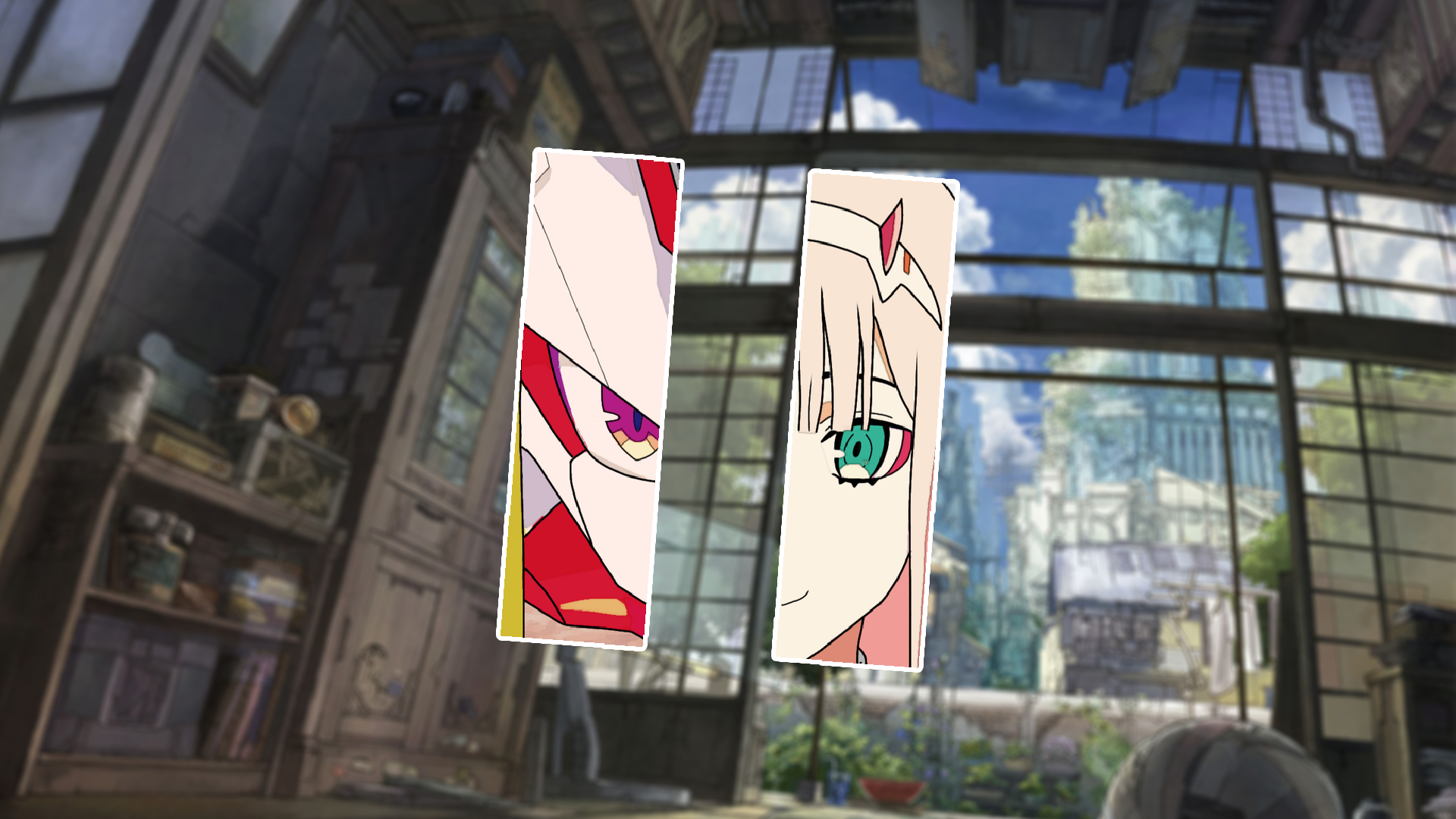 Anime 1920x1080 Darling in the FranXX anime blurry background panels picture-in-picture Zero Two (Darling in the FranXX) anime girls smiling