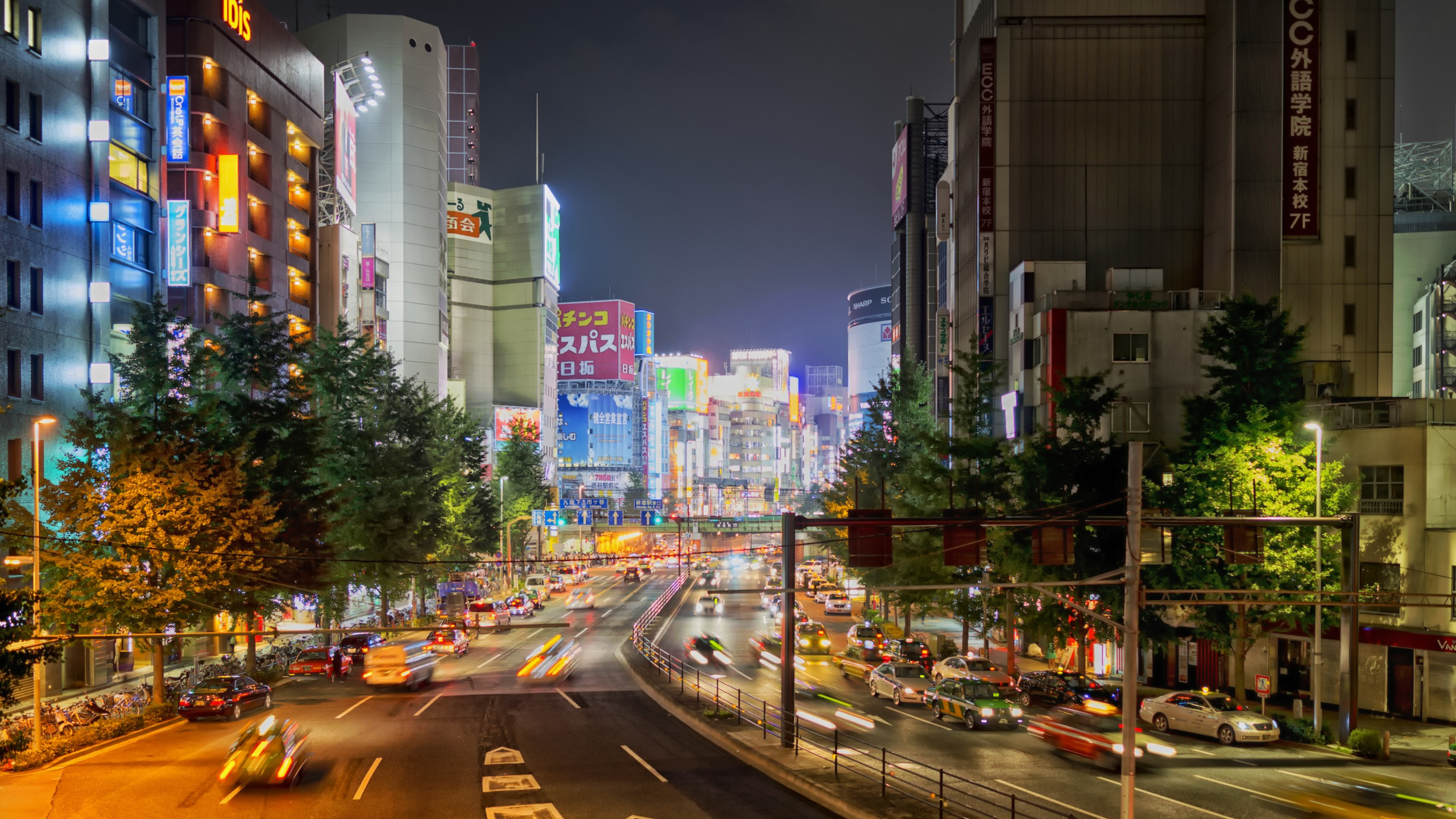 General 2560x1440 Japan city street urban night long exposure city lights street light