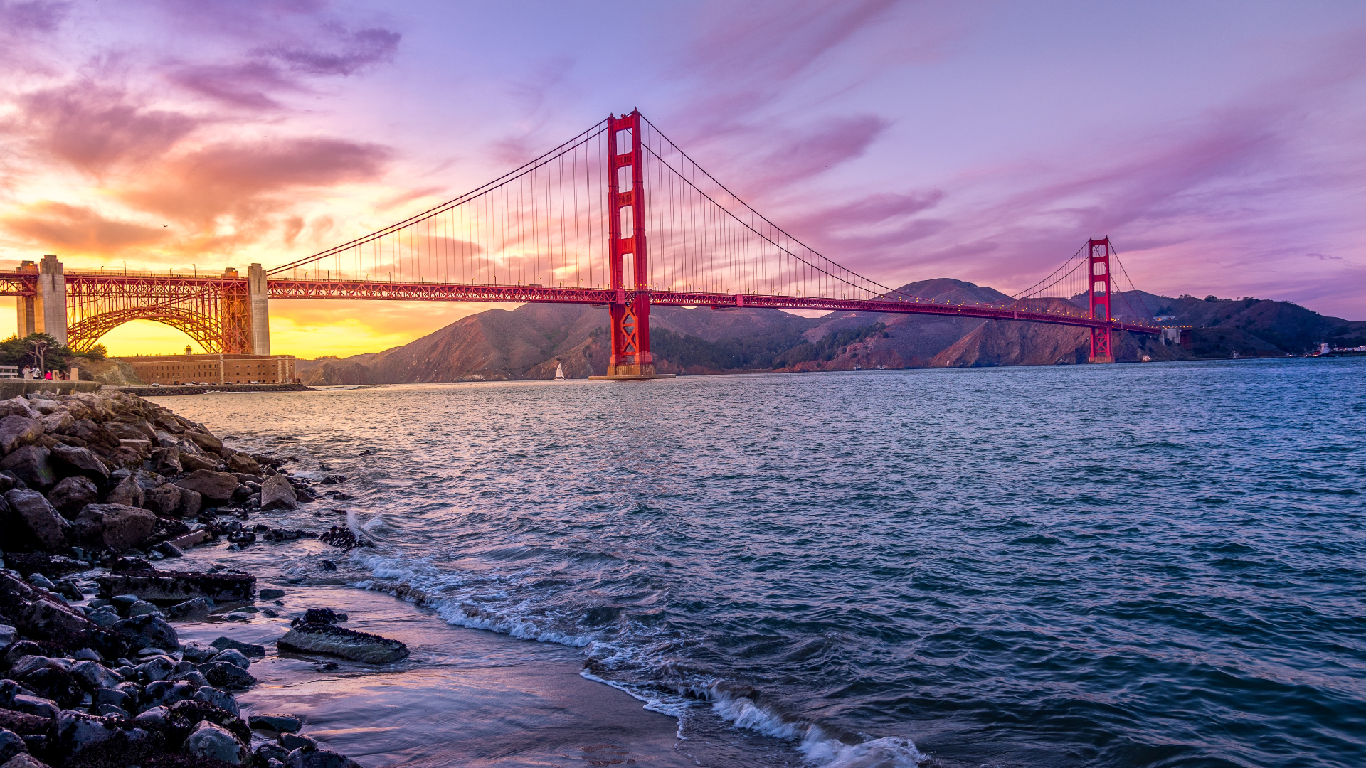 General 1920x1080 bridge clouds sky sunset water Golden Gate Bridge San Francisco USA suspension bridge