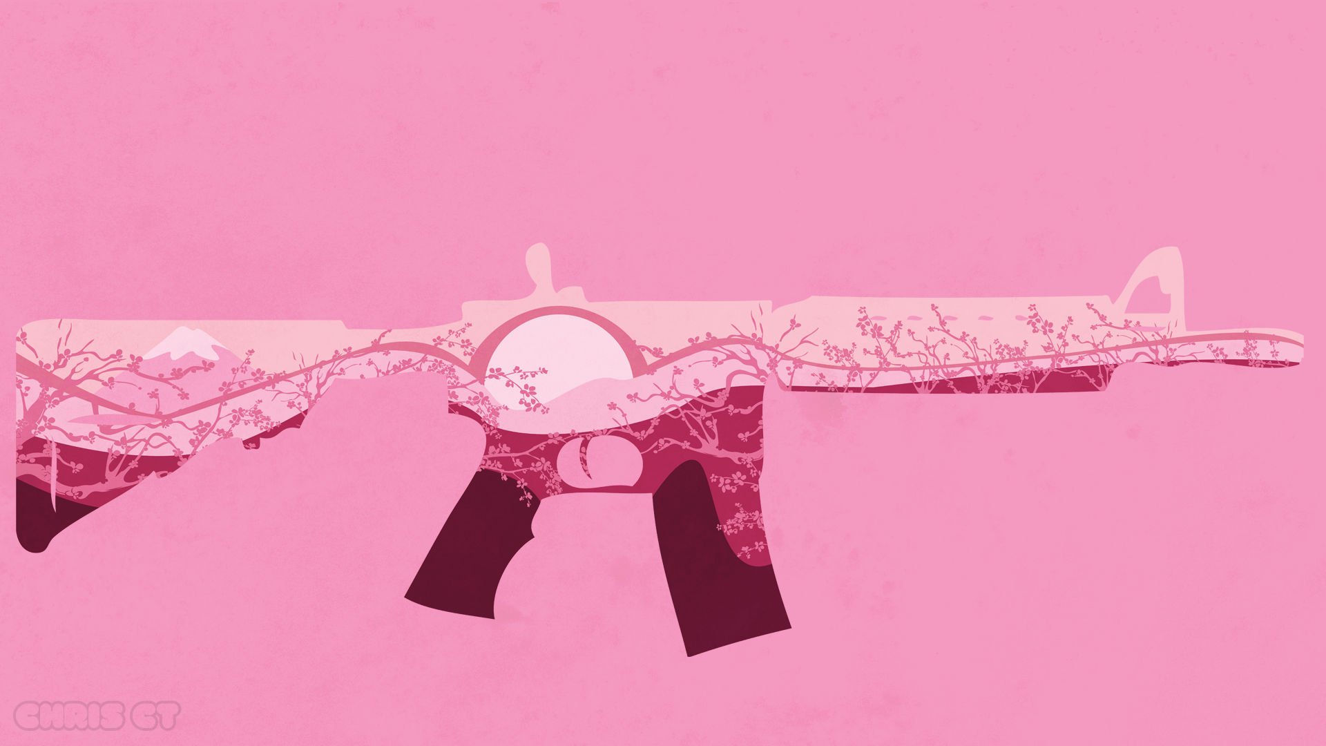 General 1920x1080 pink gun digital art branch assault rifle nature