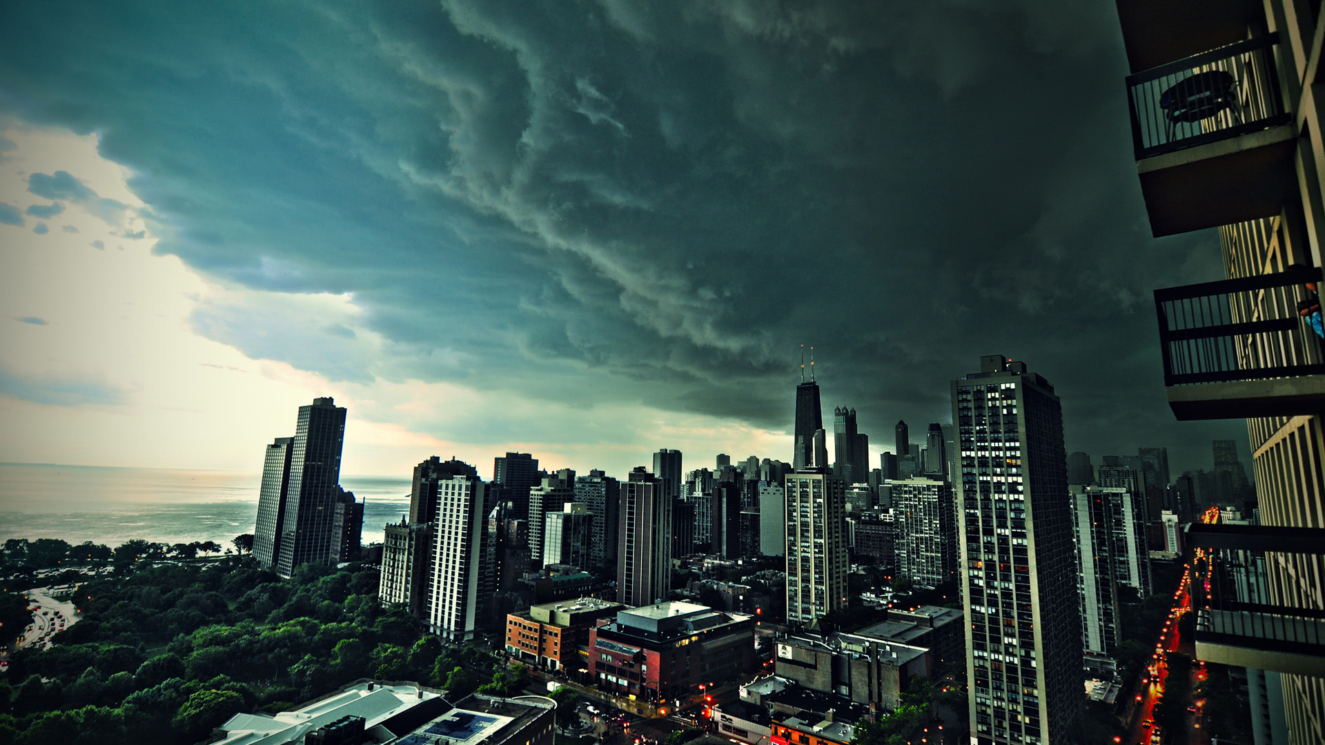 General 1920x1080 city skyline clouds Chicago overcast USA storm sky