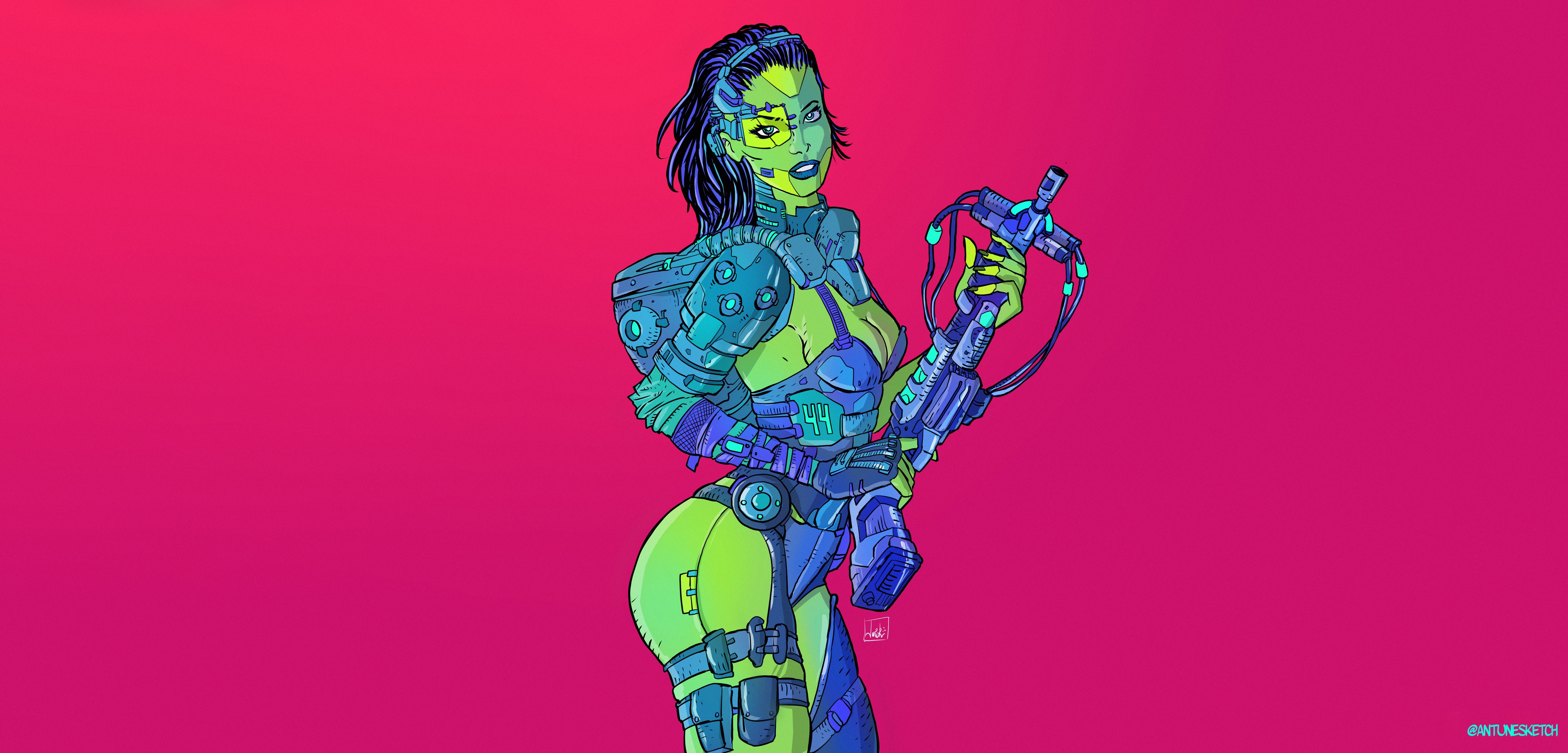 General 4000x1920 colorful cyborg simple background futuristic artwork