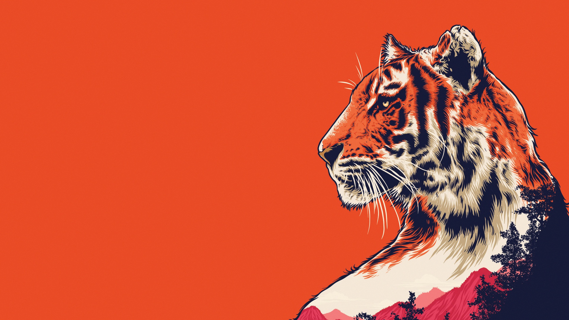 General 1920x1080 orange background simple background animals big cats artwork tiger orange