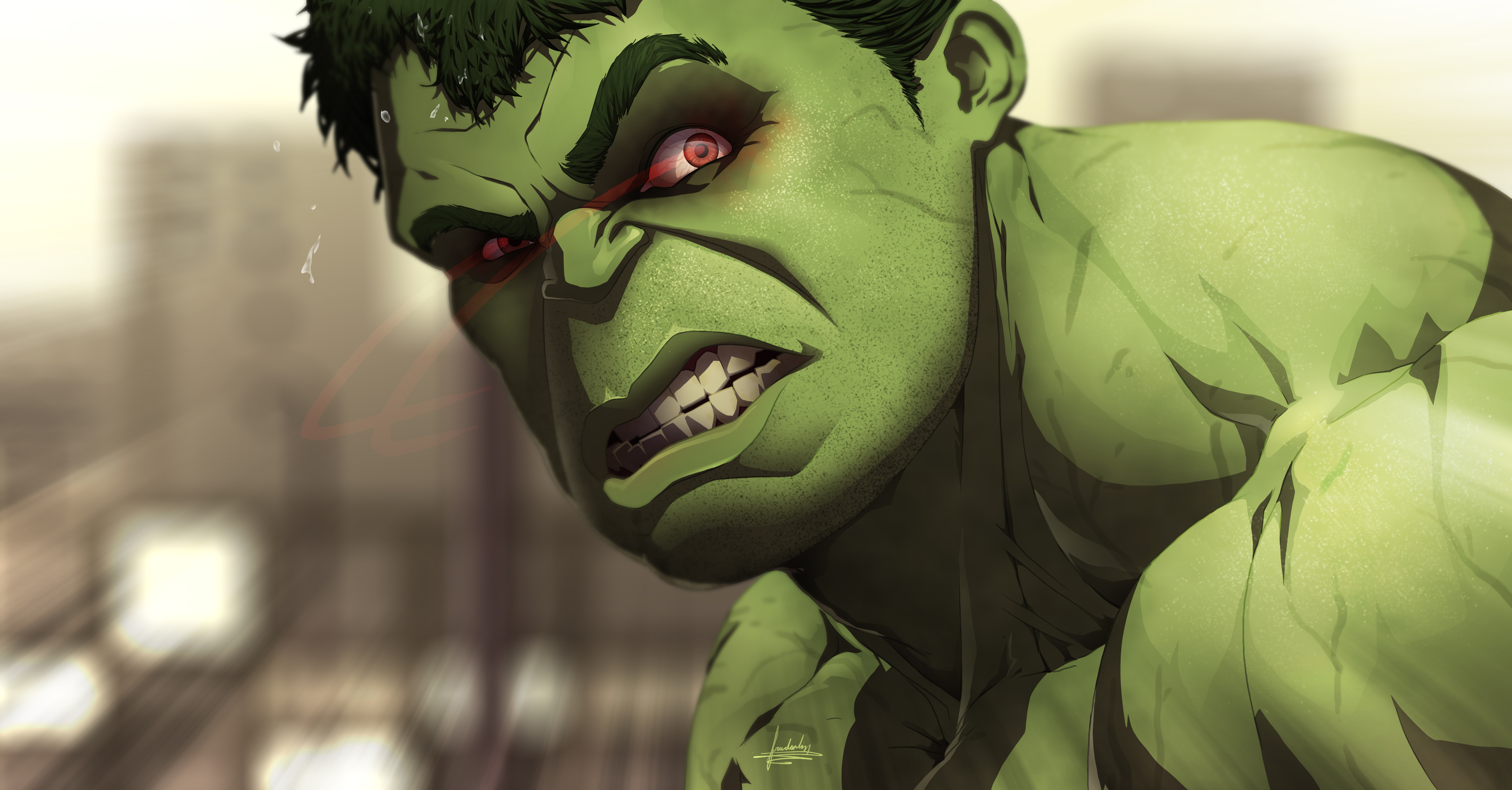 General 4500x2350 cartoon Hulk face digital art closeup signature