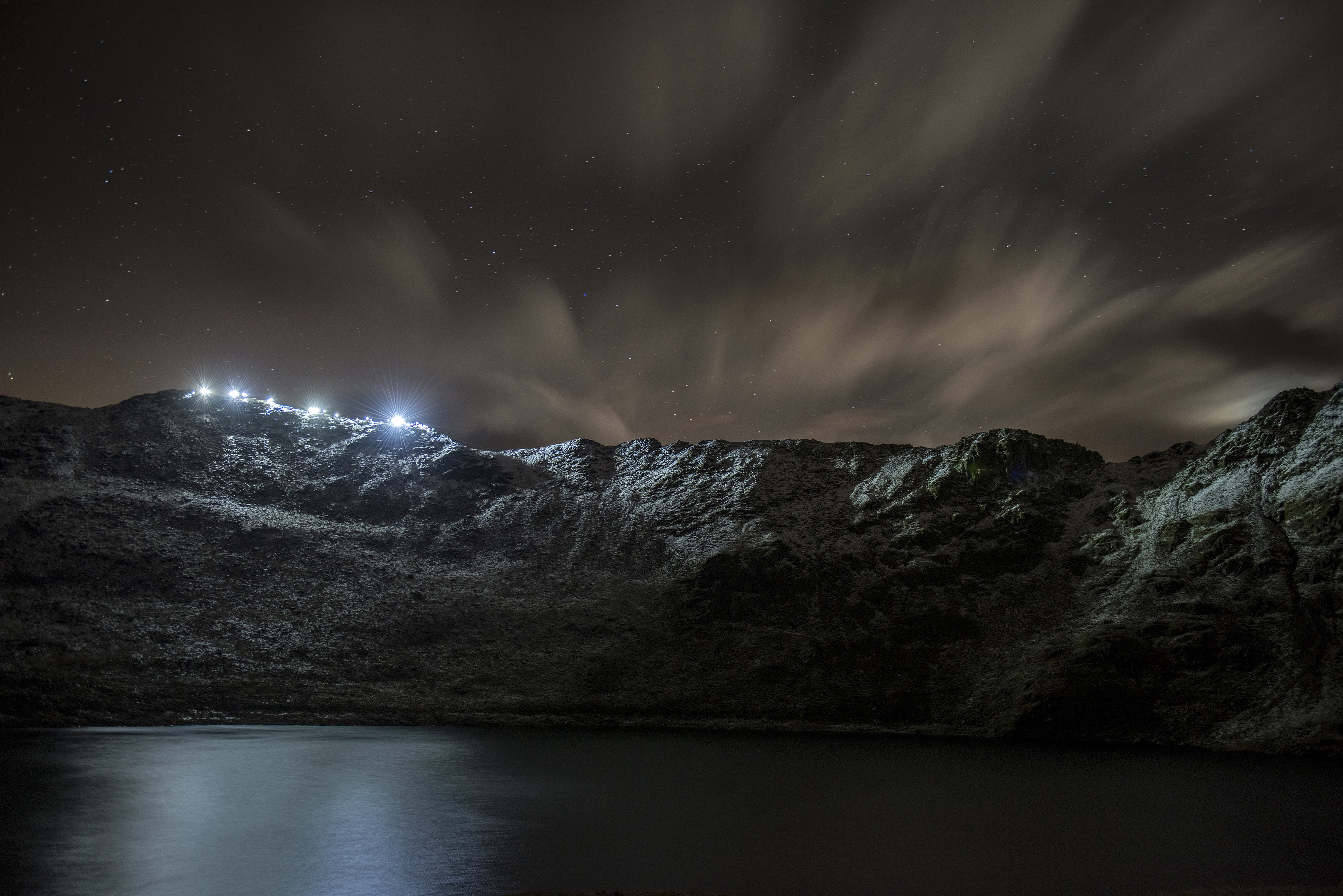 General 4000x2669 nature landscape mountains clouds night long exposure torches lights water stars reflection low light