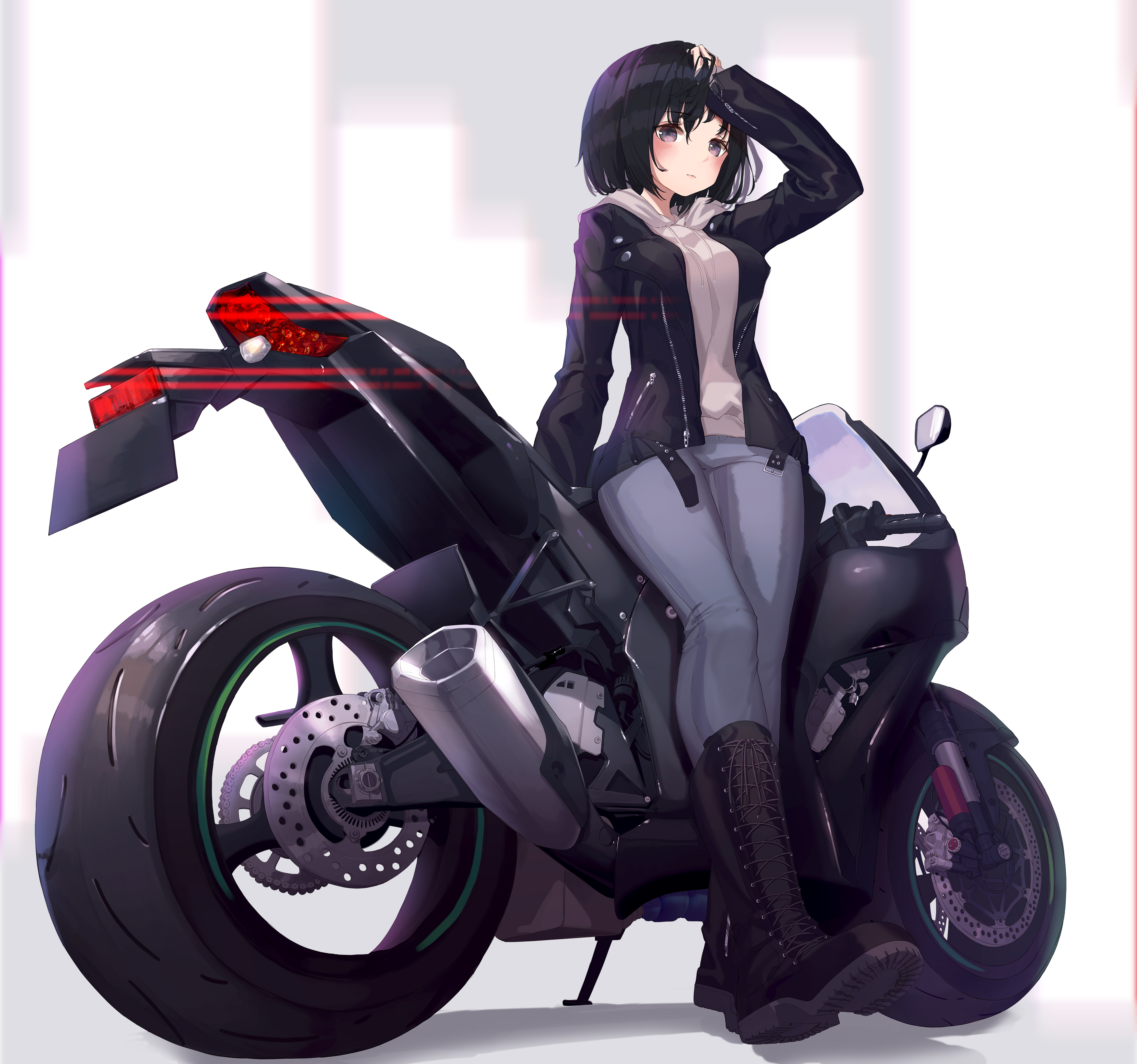 Anime 4000x3746 anime anime girls motorcycle simple background vehicle dark hair