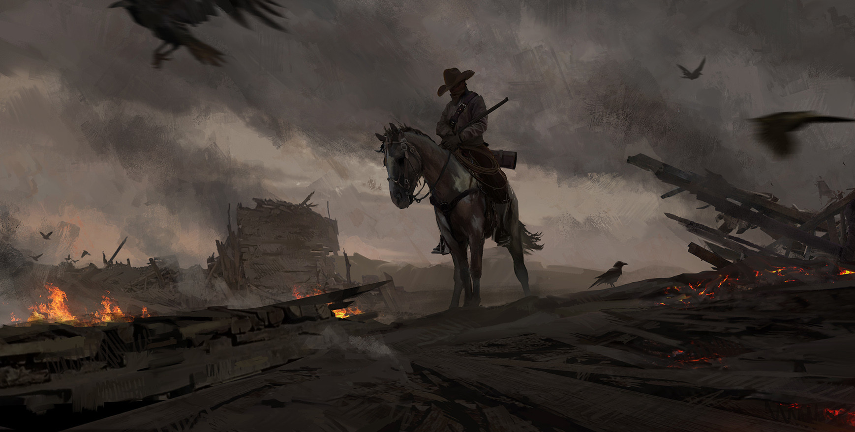 General 1738x880 artwork western cowboys bounty hunter town horse crow