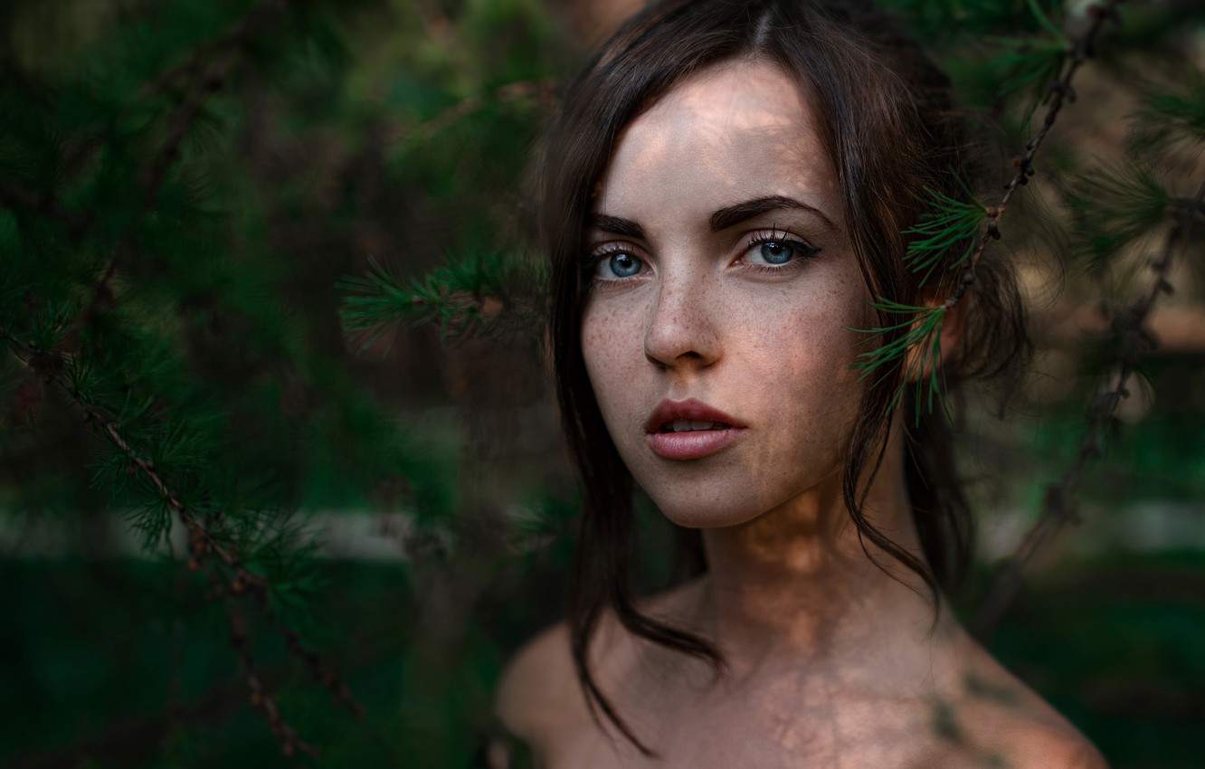 People 1332x850 women looking at viewer blue eyes model Georgy Chernyadyev freckles women outdoors face