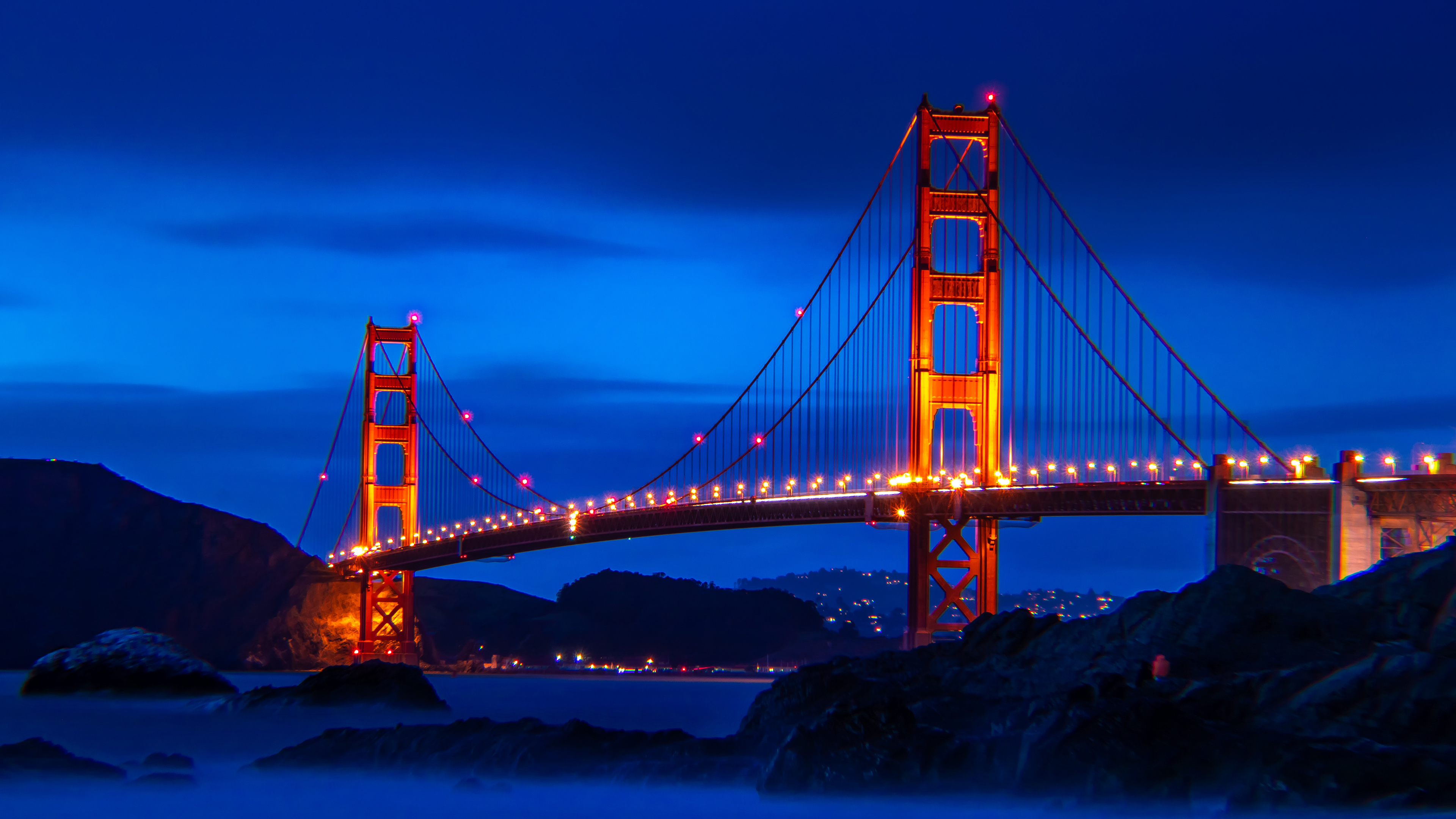 General 3840x2160 Golden Gate Bridge bridge landscape San Francisco USA sky hills city lights sunrise architecture suspension bridge low light