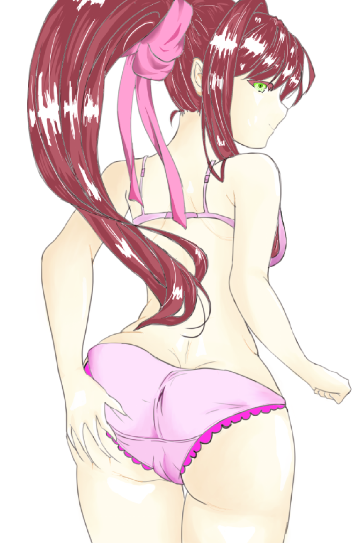 Anime 1200x1850 anime girls anime girls eating ass panties anime Monika (Doki Doki Literature Club) ponytail bra back cameltoe