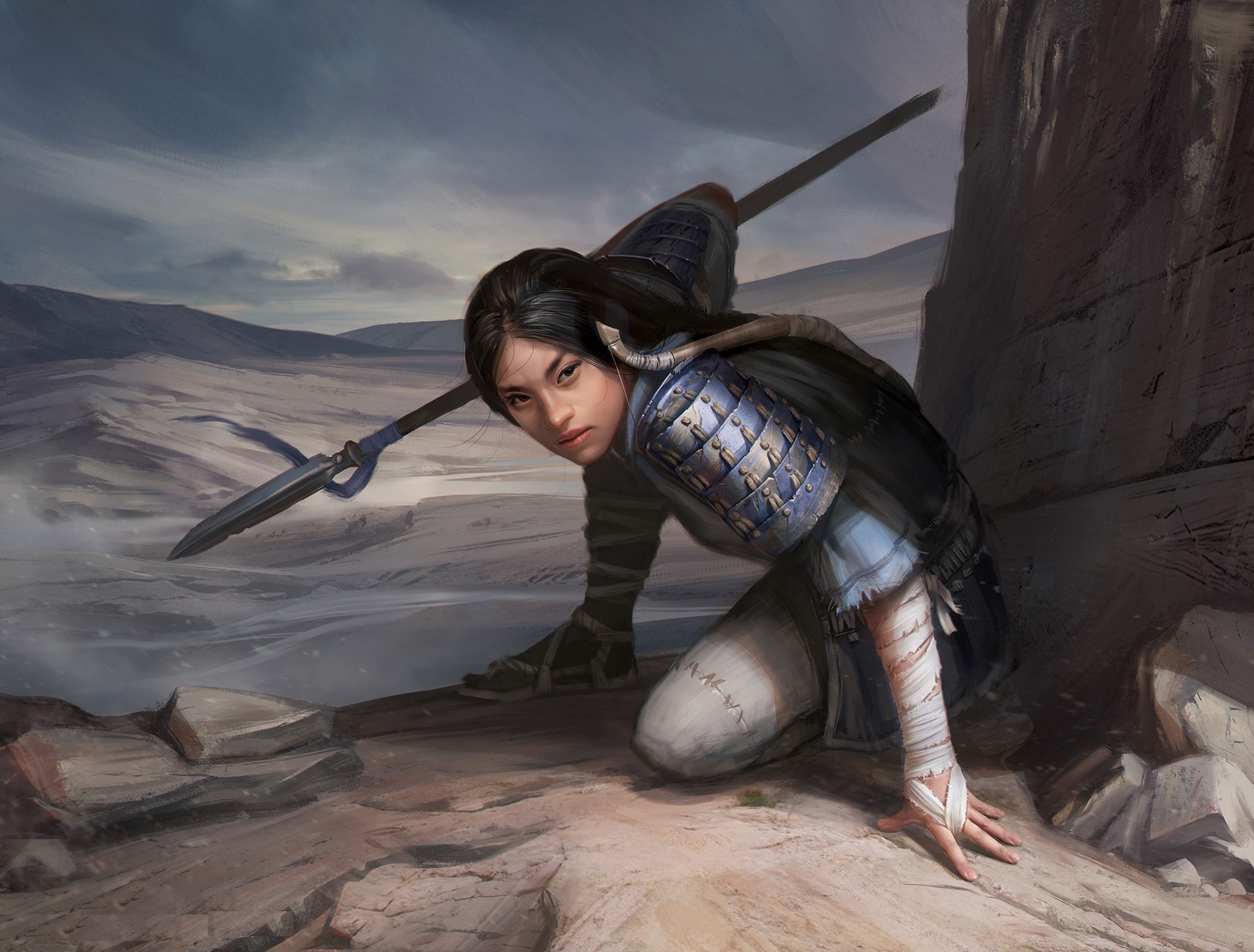 General 2000x1518 spear Asian artwork fantasy girl fantasy art
