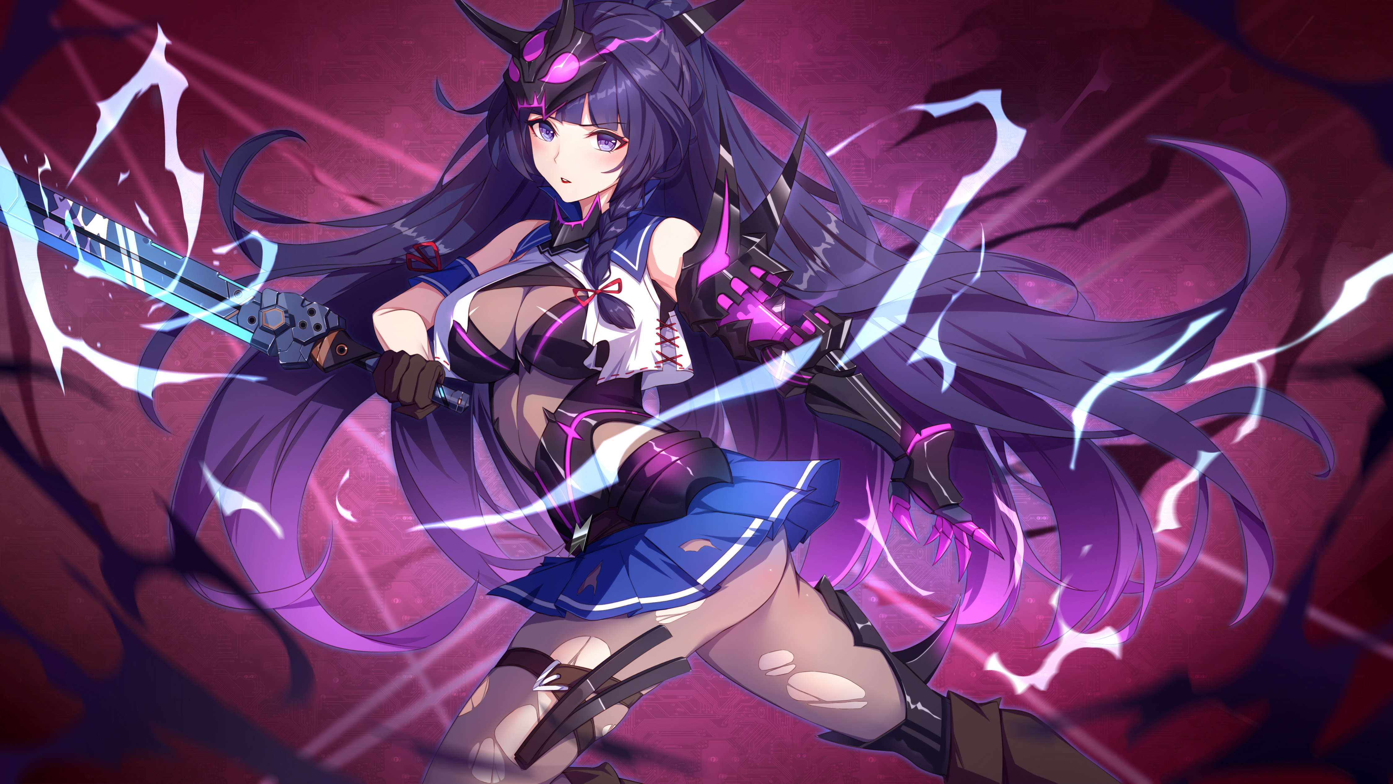 Anime 4500x2532 Honkai Impact Honkai Impact 3rd Raiden Mei long hair purple hair sword weapon anime Wu Ganlan Cai