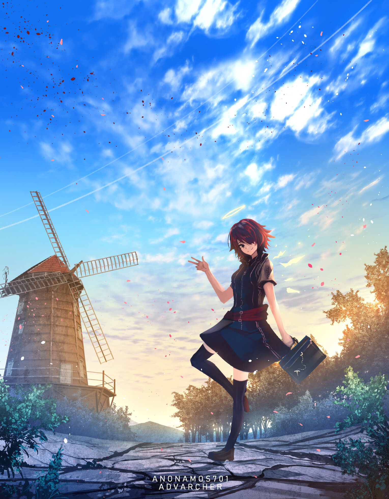 Anime 1529x1960 Exusiai (Arknights) windmill anime girls anime sky outdoors Arknights